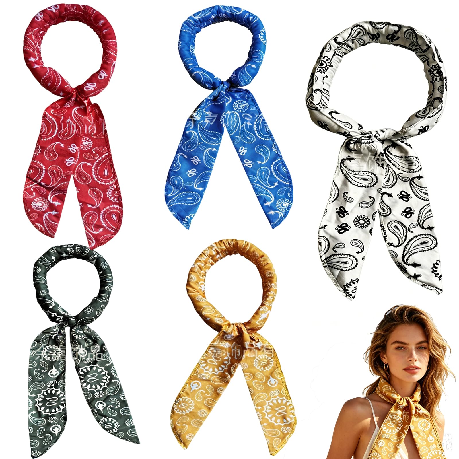 Moxychrony 5 Pack Summer Cooling Neck Wrap Ice Towel, Ice Cooler Scarf Neck, 5 Color Cooling Scarf for Neck Fast Cooling Towels Bandana, Keep Cool Ice Headband for Gym Golf Yoga