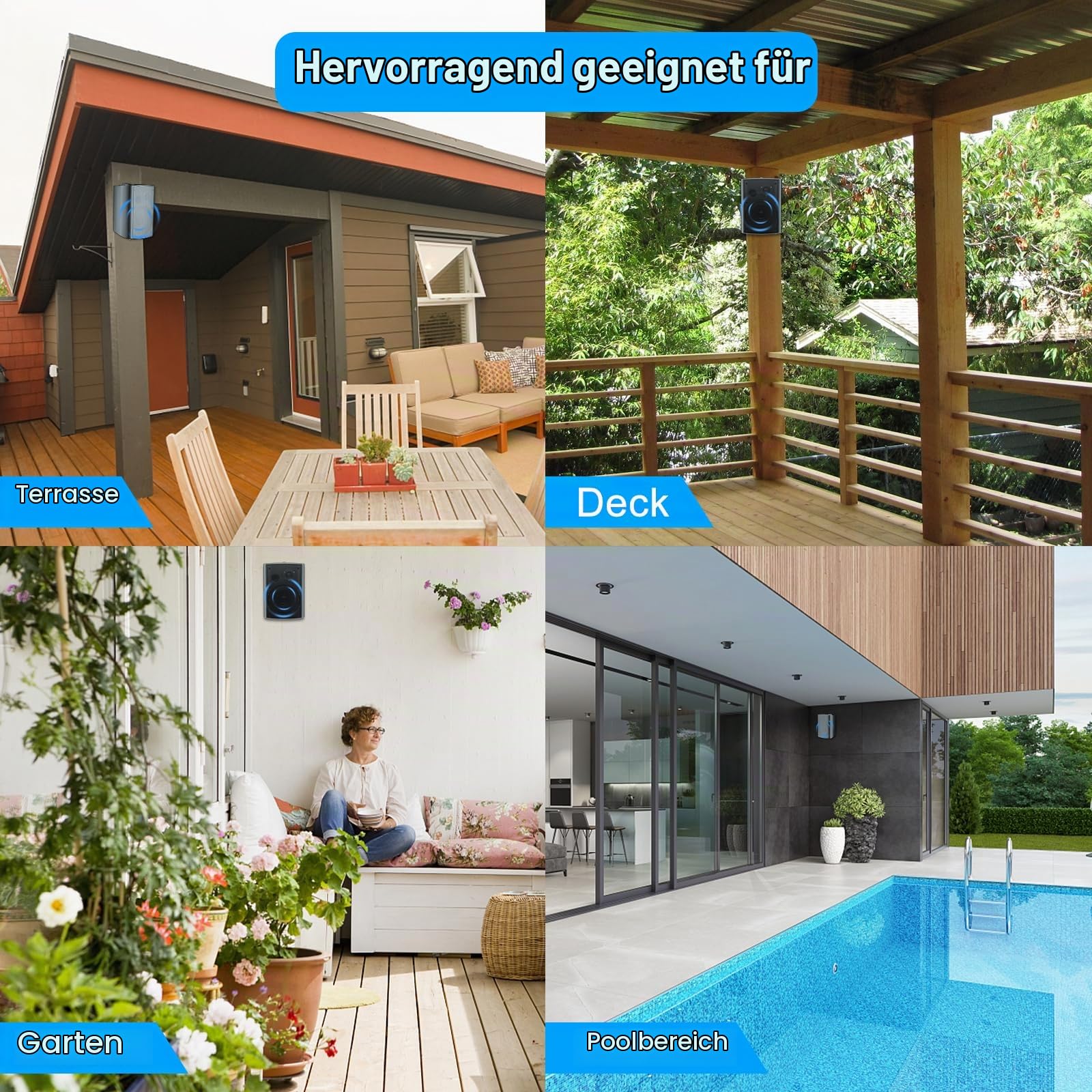 STUDIOFINIX 6,5 Zoll 800 Watt Wasserdicht Außenlautsprecher Outdoor-Lautsprecher Wandmontage-Lautsprecher für Haus Terrasse Veranda Garten überdachte Terrasse (2 Paar, schwarz)