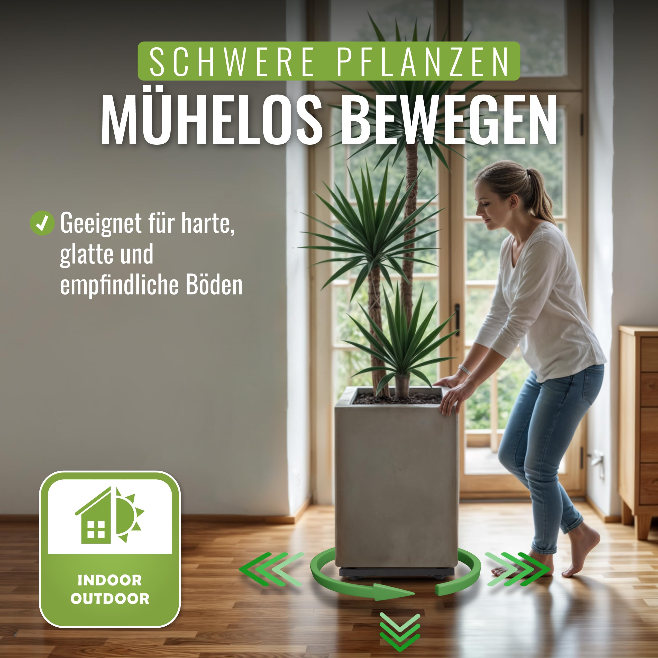 Pflanzwerk Pflanzkübel Untersetzer - Ultraflacher Designer Pflanzenroller - 28 cm x 28cm - Eckig und rund für alle Blumentöpfe & Blumenkübel - Indoor & Outdoor Gefäßroller - 2 Jahre Garantie
