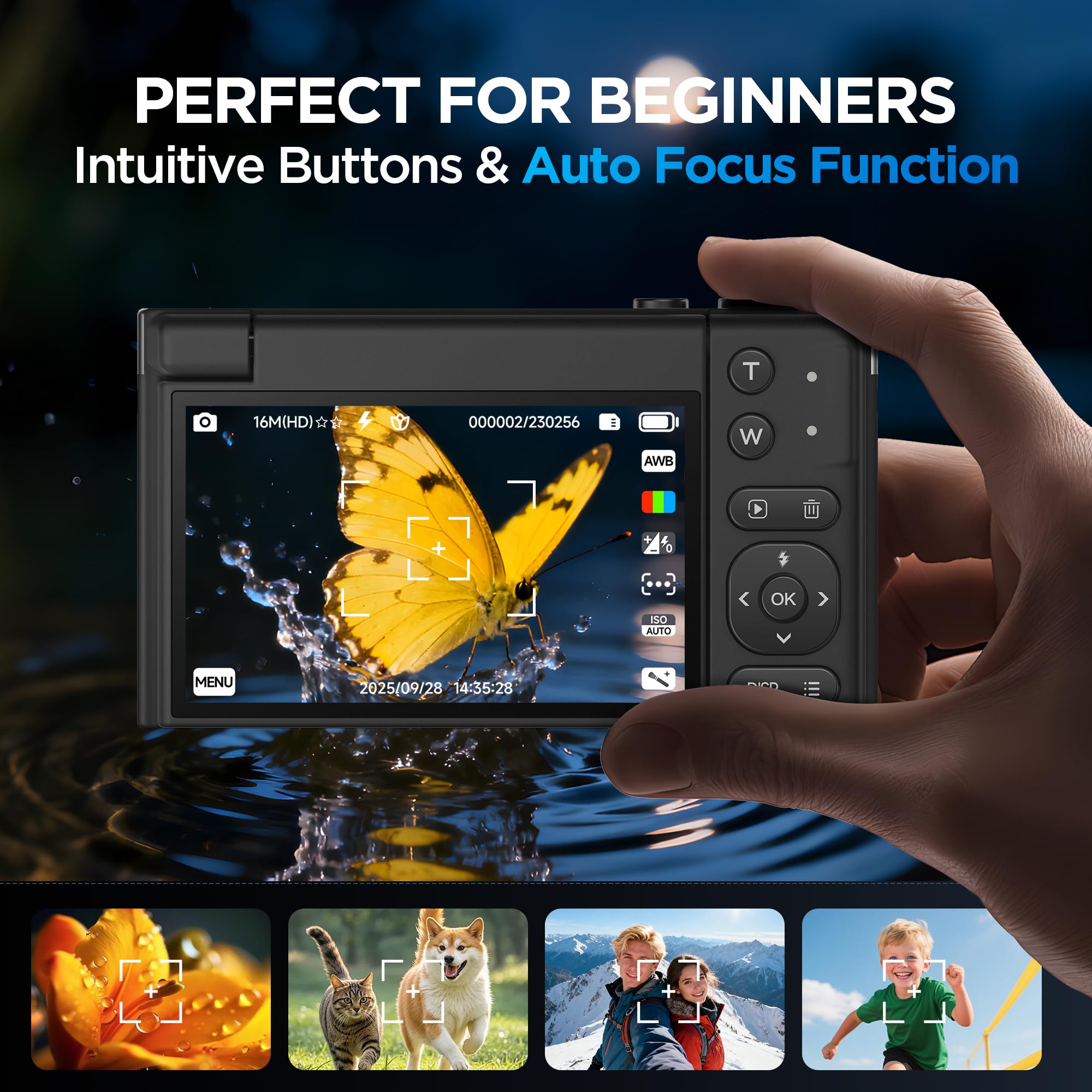 Appareil Photo Numérique 4K Digital: 64MP Appareils Numérique avec Écran Rabattable 180° avec Autofocus - Camera pour Vlog avec Carte 32GB - pour Adolescents Débutants Adultes Enfant Noir