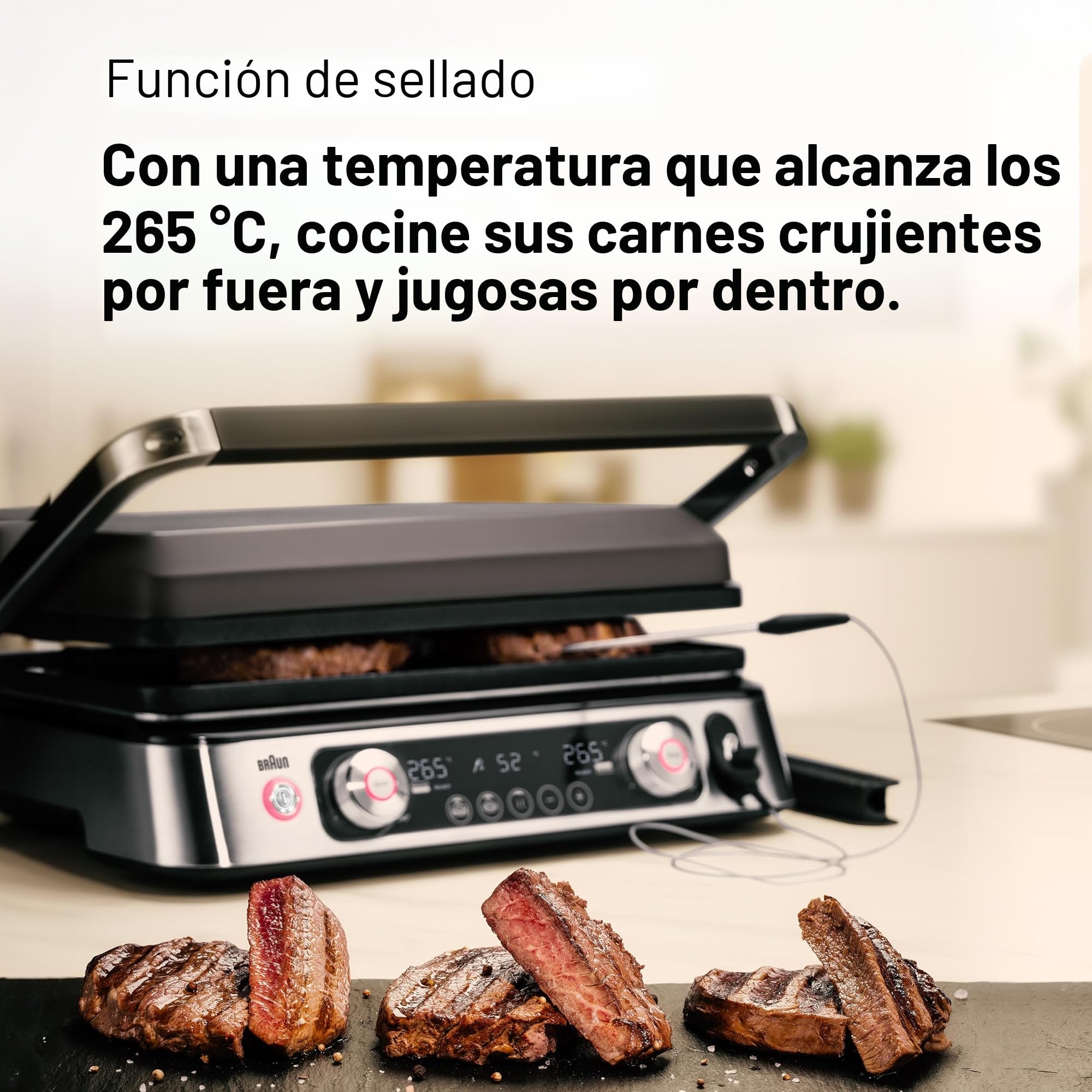 Braun MultiGrill 9 CG 9167, Plancha Eléctrica con Placas Planas, Parrilla y Gofres, 2 Termostatos Independientes, 3 Posiciones, Sonda Térmica, Apta para Lavavajillas, 2000W, Negro/Acero Inoxidable