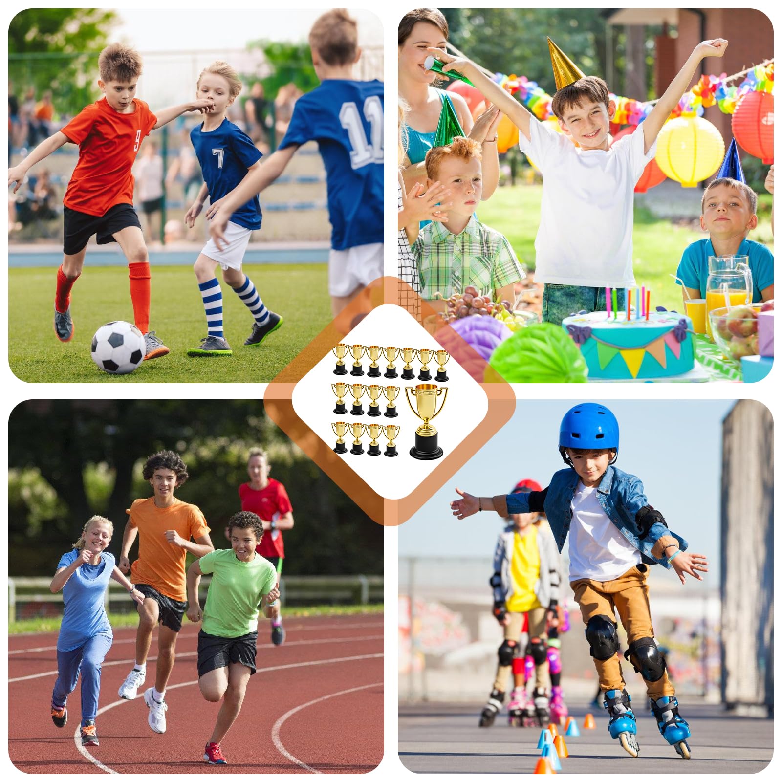 Coppa Trofeo GOEDCH 16 Pezzi: Mini Trofei per Bambini, Mini Trofeo Oro, Mini Trofei Vincitori in Plastica per Compleanni dei Bambini, Mini Trofei per Classi, Scuole, Ricompense, Accessori