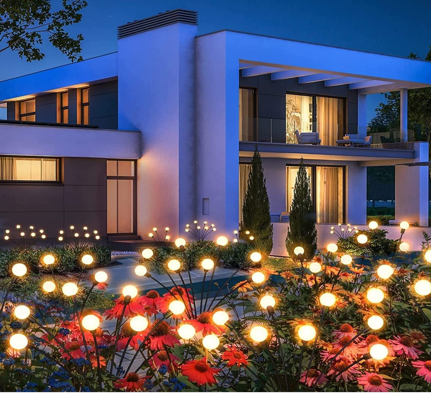 Solar Powered Firefly Lights. 2 Pack Total 24 LED, Solar Firefly Lights Outdoor Waterproof, Swaying Lights, Firefly Garden Lights for Path Landscape Outdoor Decorative Lights (2 pcs, White Warm)