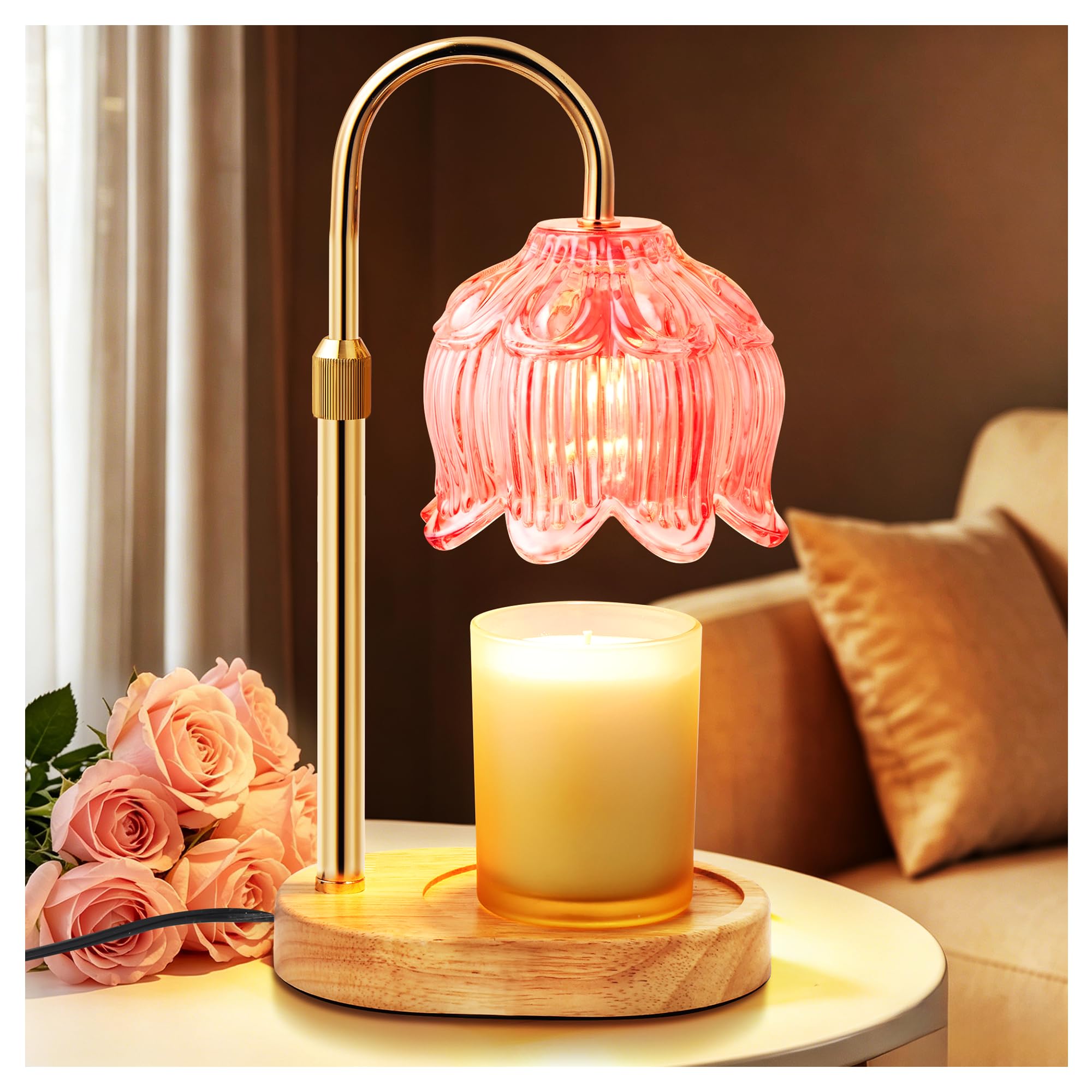 Lampada riscaldante candela con timer dimmerabile, scalda-candela elettrico, lampada vintage fiore loto, fiore rosa