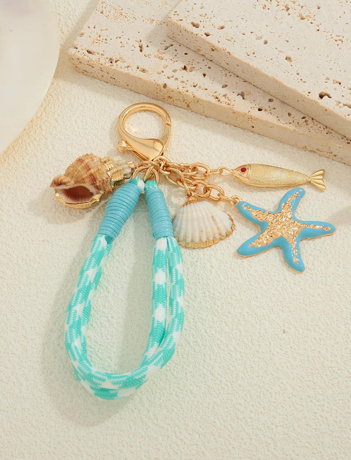 Beach Keychain Bag Charms for Women Gold Plated Starfish Shell Keychain Purse Charms Summer Jewelry Bag Accessories - Image 4