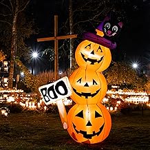 Solpex Halloween Deko aufblasbar Kürbis und Schwarze Katze Dekoration, 150 cm, gestapelt Kürbis mit LED Beleuchtung für Halloween, Party, Garten, Rasen, Hof Dekoration (orange & weiß)