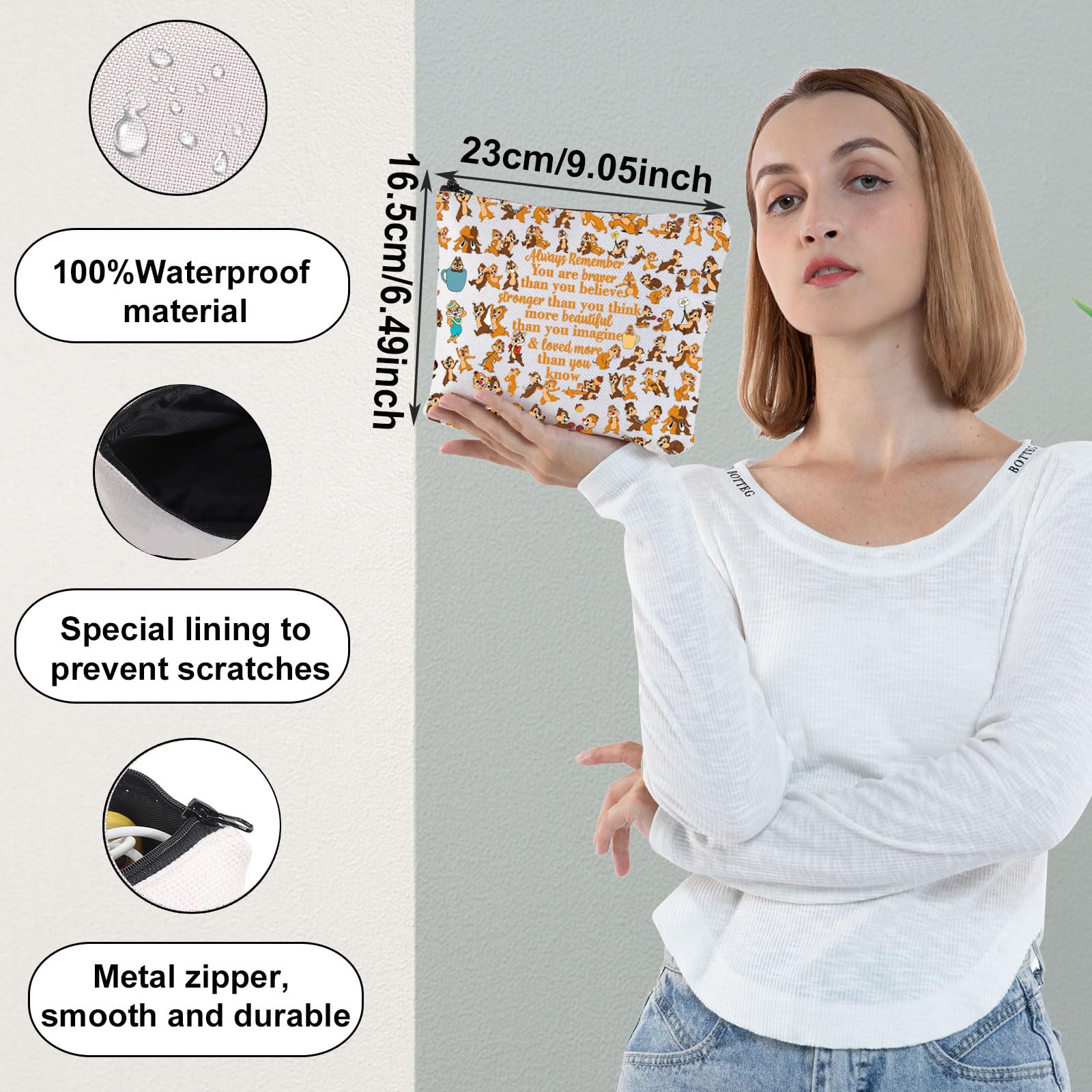 WZMPA Squirrel Cosmetic Bag Squirrel Fans Gift You Are Braver Stronger Beautiful Than You Know Squirrel Makeup Zipper Pouch Bag Squirrel Merch (Always Squirrel)