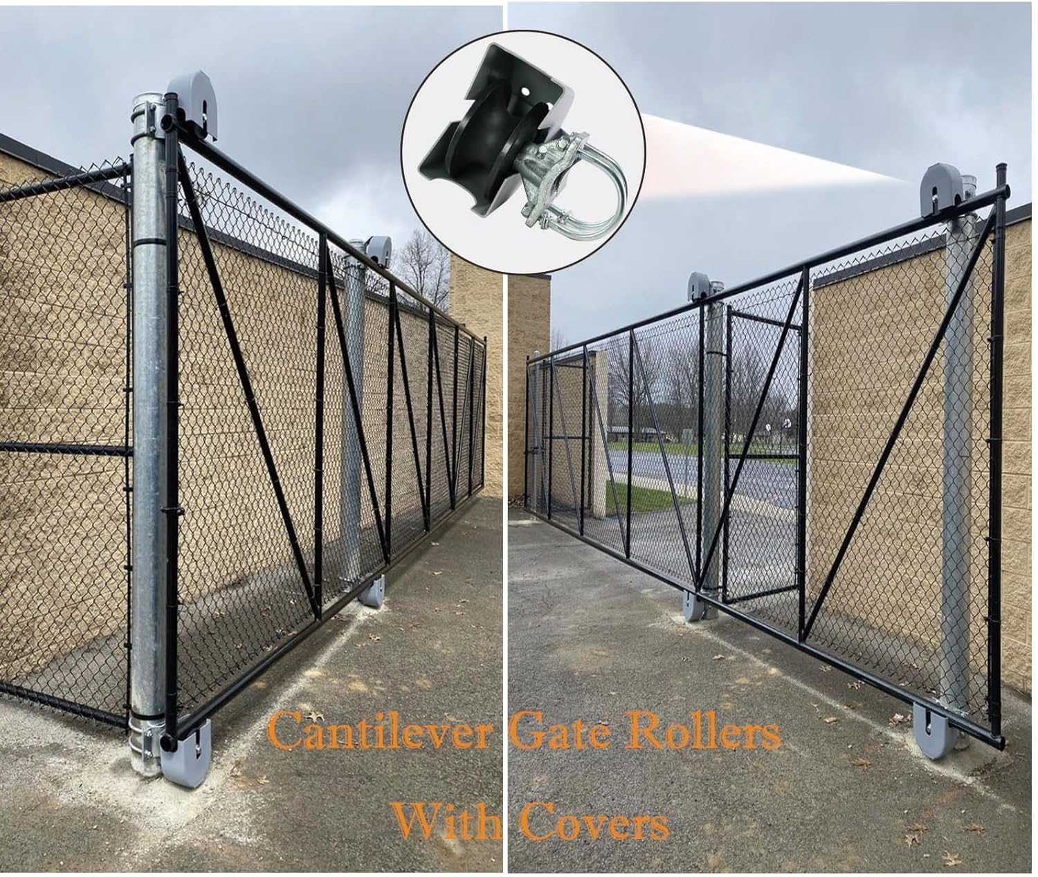 Cantilever Gate Rollers, Nylon Sliding Gate Rollers with Covers for 4" Round Post, 2-3/8" or 2-1/2" for Chain Link Fence Gate Frame, Slide Gate Rollers- Pack of 1