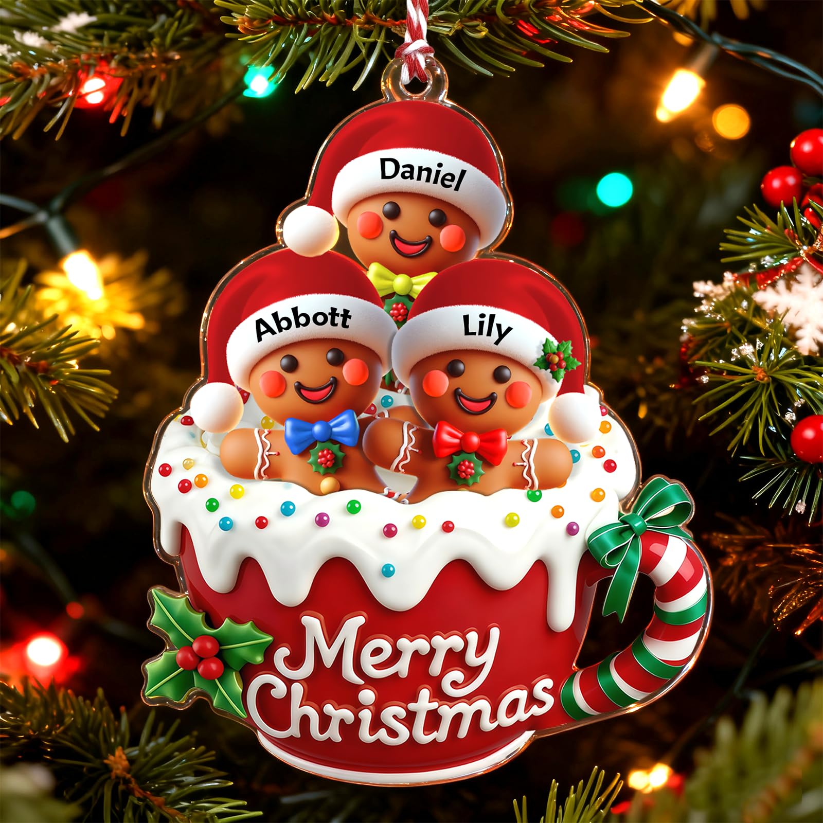 XRLSG Personalized Christmas Ornaments Custom Acrylic Family Christmas Tree Ornament with Name for 2-10 Members Home Decor