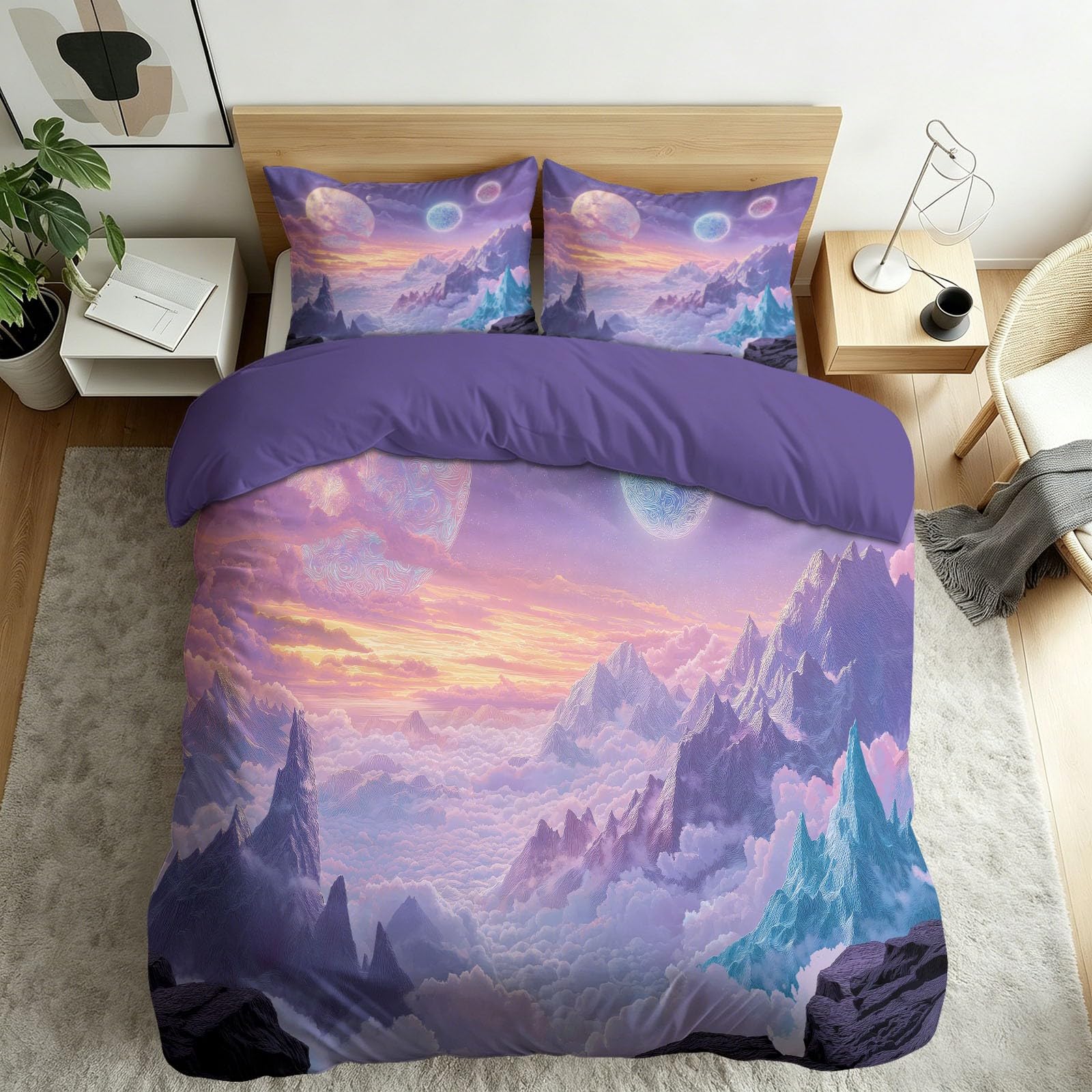 Housse de couette 200x200 ciel science-fiction violet pour lit double