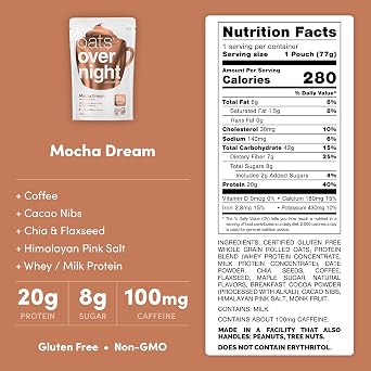 Oats Overnight Mocha Chip High Protein Oatmeal, 2.7 oz, 24 Pack