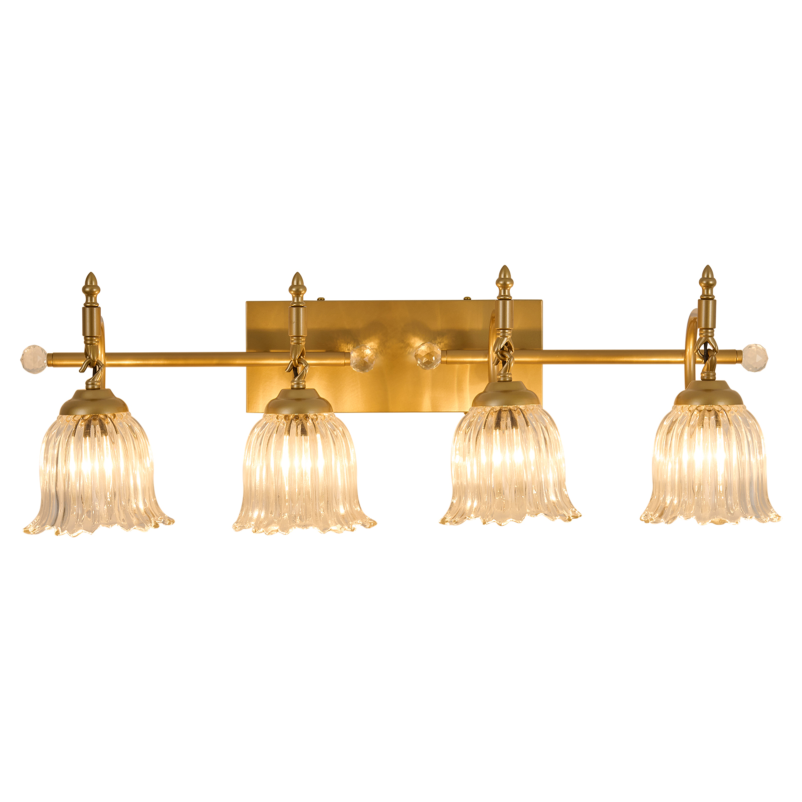 Image of CVKASH 4-Light Bathroom Vanity Light Fixtures Over Mirror,Brushed Gold Modern Vanity Lights with Glass Shade Vintage Wall Sconce for Bedroom Dressing Room Living Room Hallway Cabinet