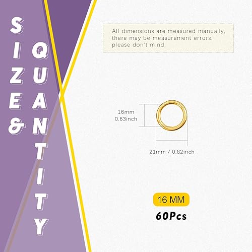 Miniatura 2 de Swpeet 60 anillos de metal multiusos de metal de 35 a 0.630 in para bolsas de hardware, anillos de mano, accesorios de bricolaje, llaveros,