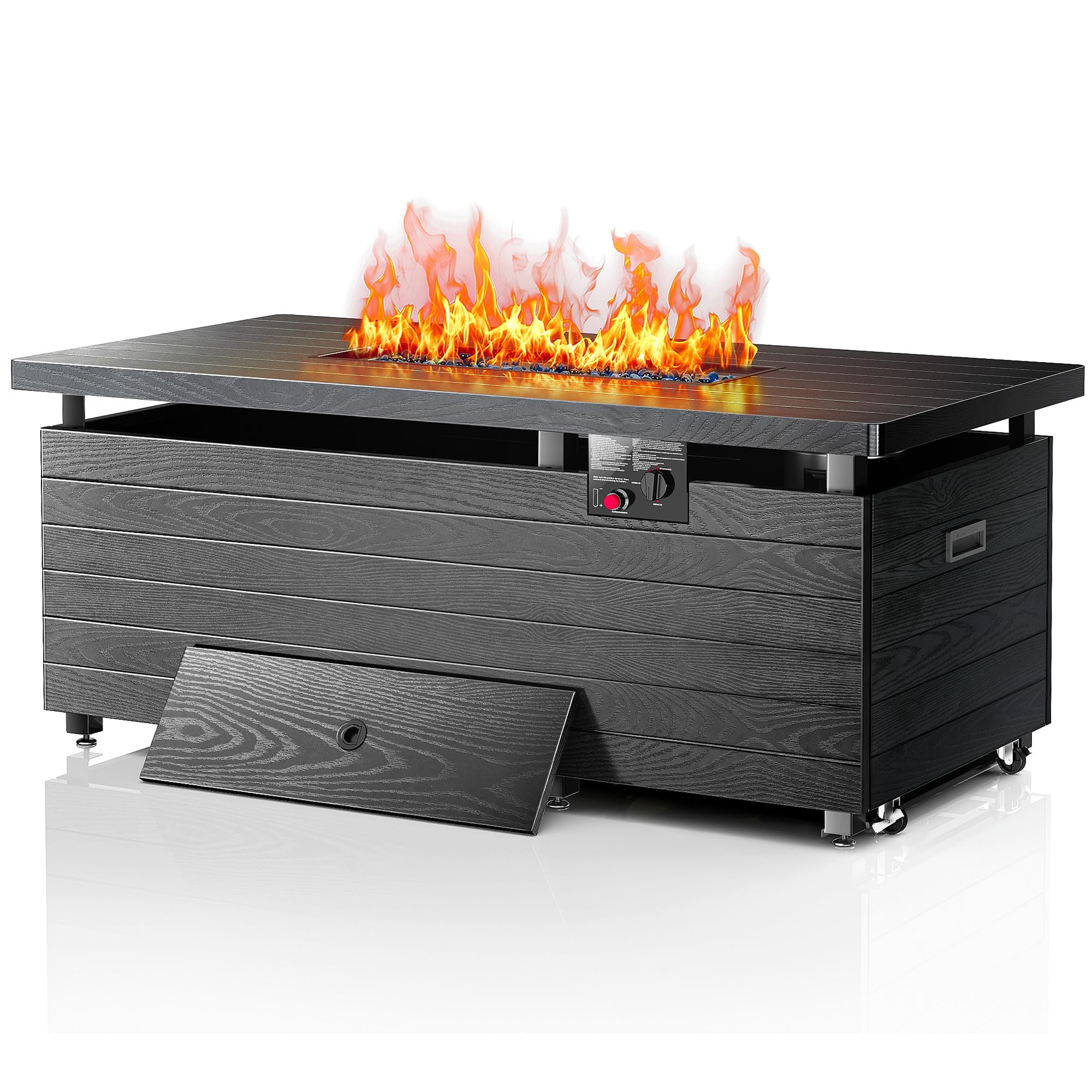 51” Outdoor Propane Fire Pit Table, 50,000 BTU Rectangular Gas Fire Pit with Lid & Blue Crystal Stones, Steel Tabletop, Adjustable Flame, 4-in-1