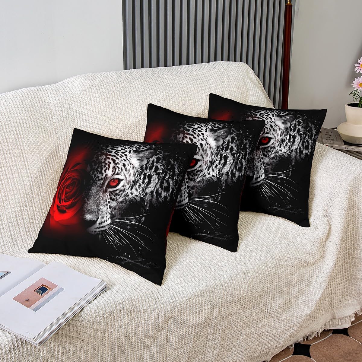 Set di 2 federe per cuscini con stampa leopardata rosa, 50,8