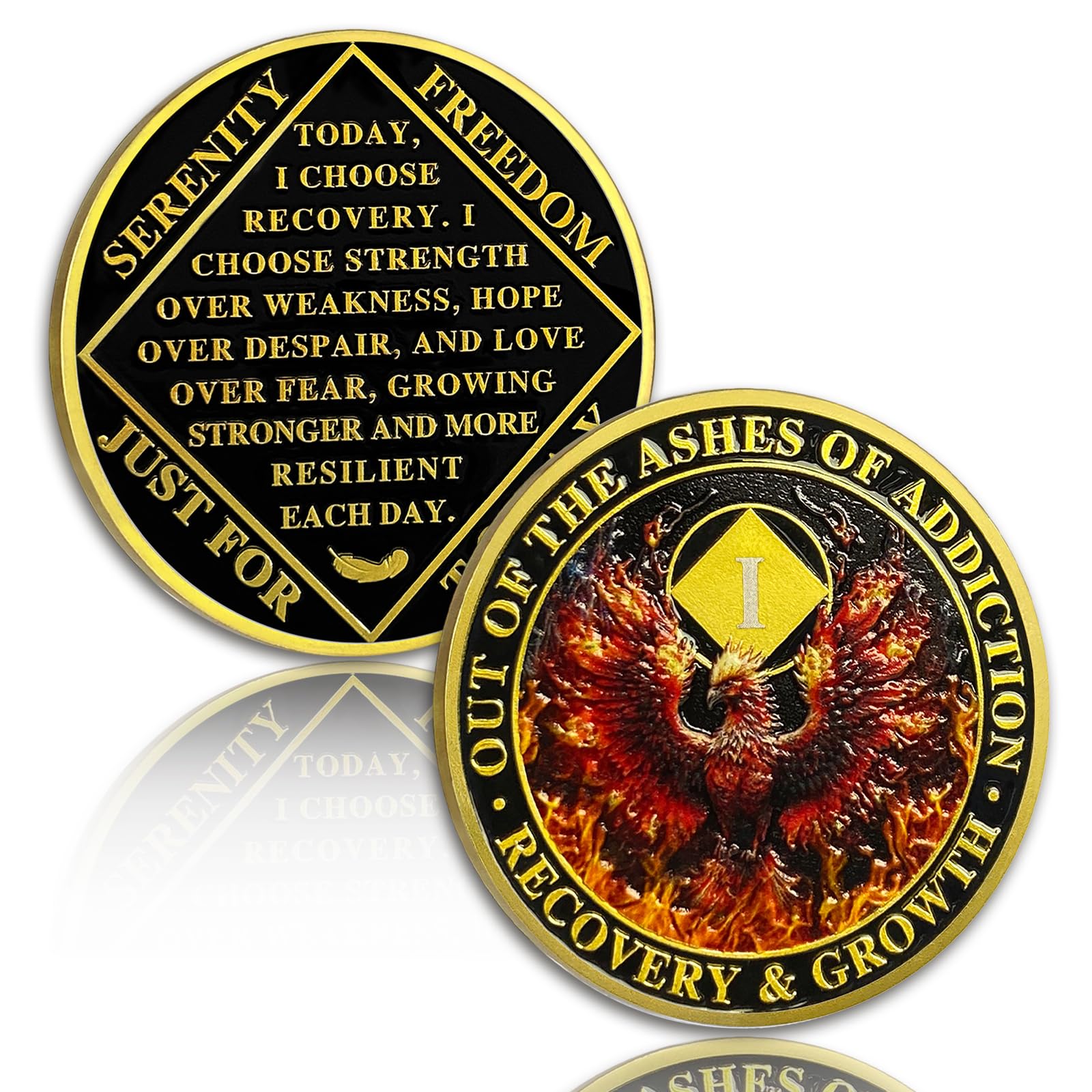 Phoenix 1 Year Sobriety Coin Flame One Year Sobriety Chip NA Chips and Medallion Narcotics Anonymous Chip AA Chip Recovery Anniversary Token Sobriety