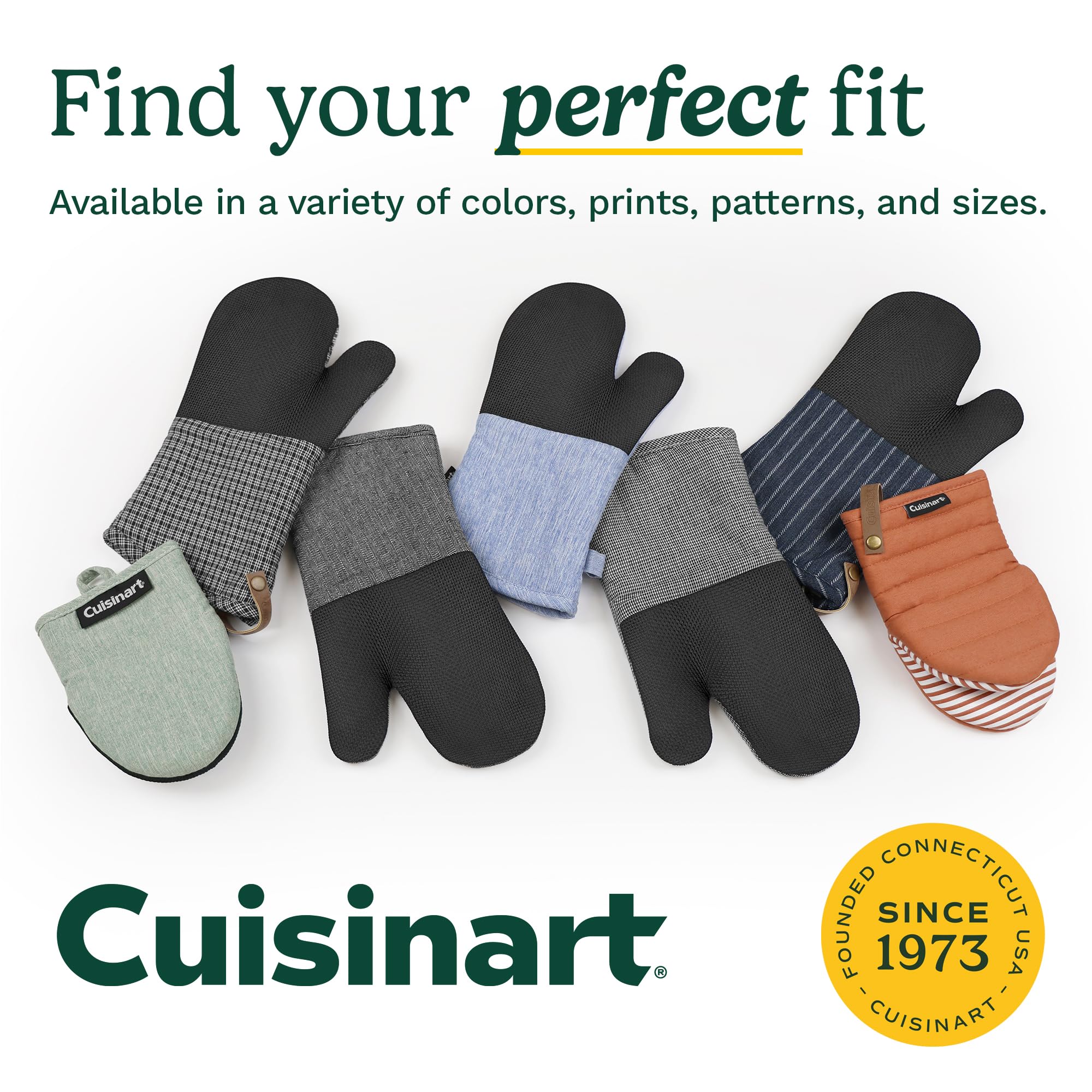 Cuisinart ShieldPro - Manoplas de Horno de Silicona – 5 x 8.5 Pulgadas, Resistentes al Calor, Mini Guantes de Cocina para Horno con Palma Antideslizante 100% Silicona, Relleno de algodón y Lazo para