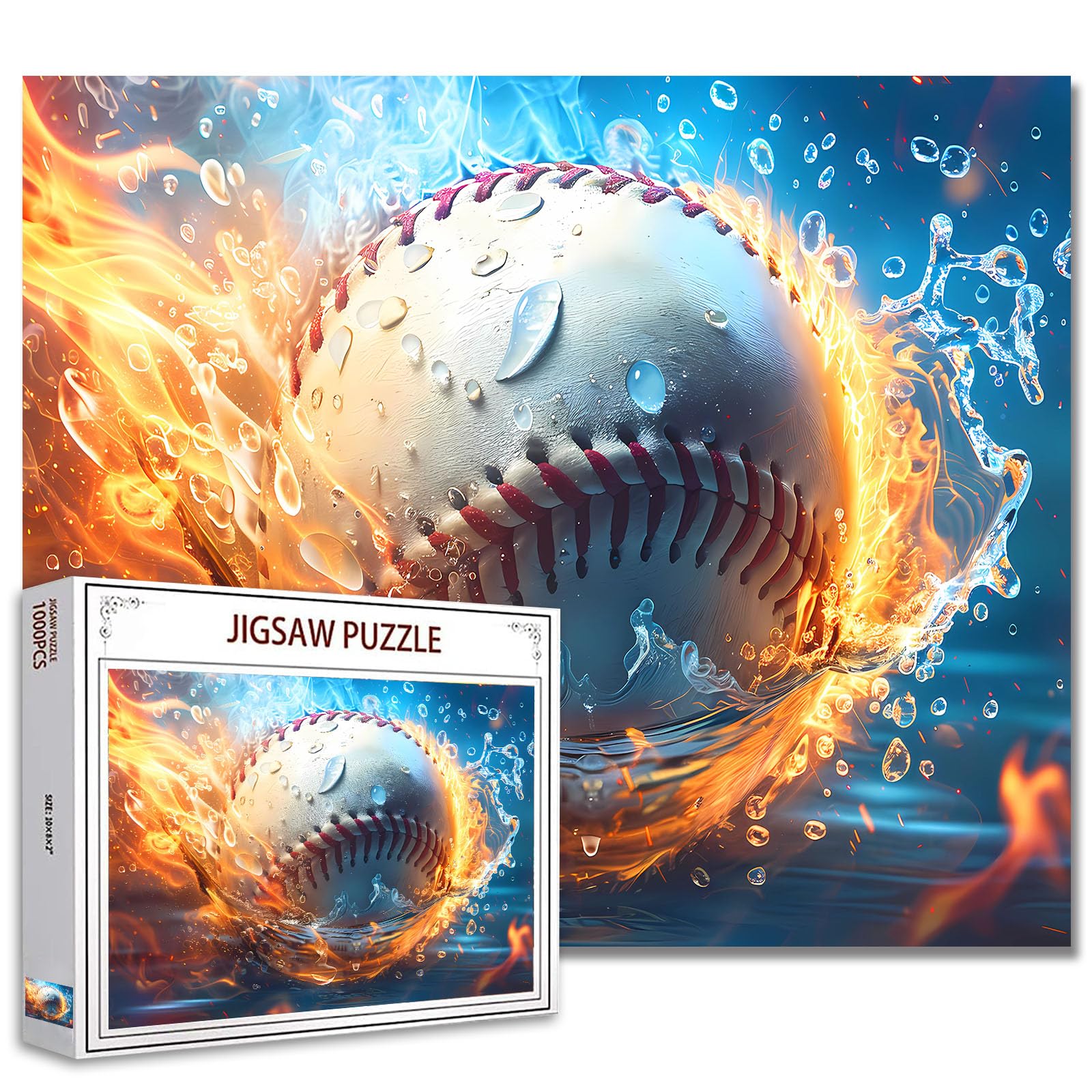 Tucocoo Baseball Jigsaw Puzzles for Adults 1000 Pieces, Water Fire Fantasy Ball Art Puzzles for Adults DIY Crafts Puzzles for Home Decoration Gifts, Family Challenging Puzzle Perfect for Game Nights — image 1
