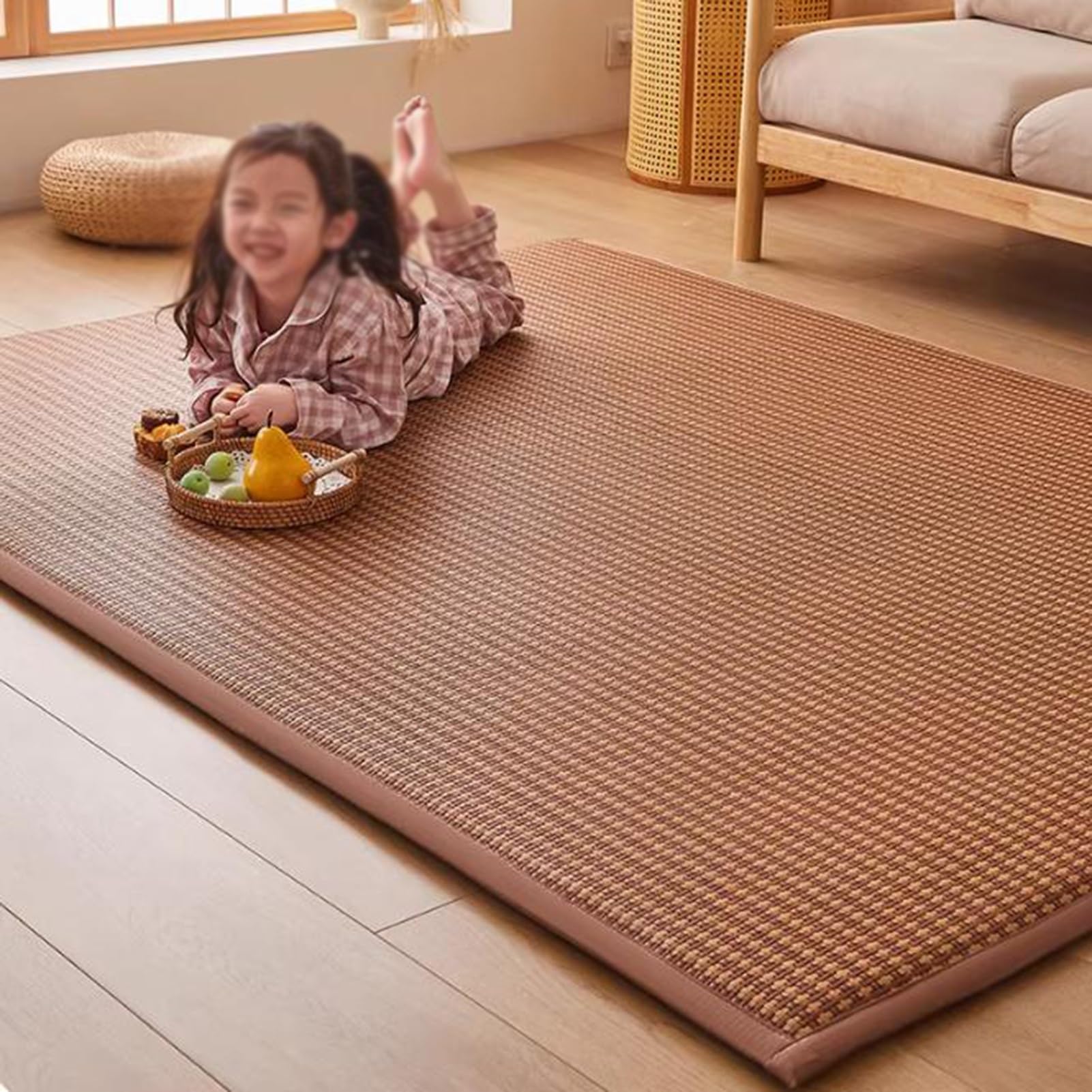 Tatami Tapis de sol d'été antidérapant respirant Tapis de couchage traditionnel japonais pour salon, chambre à coucher, ramper et jouer