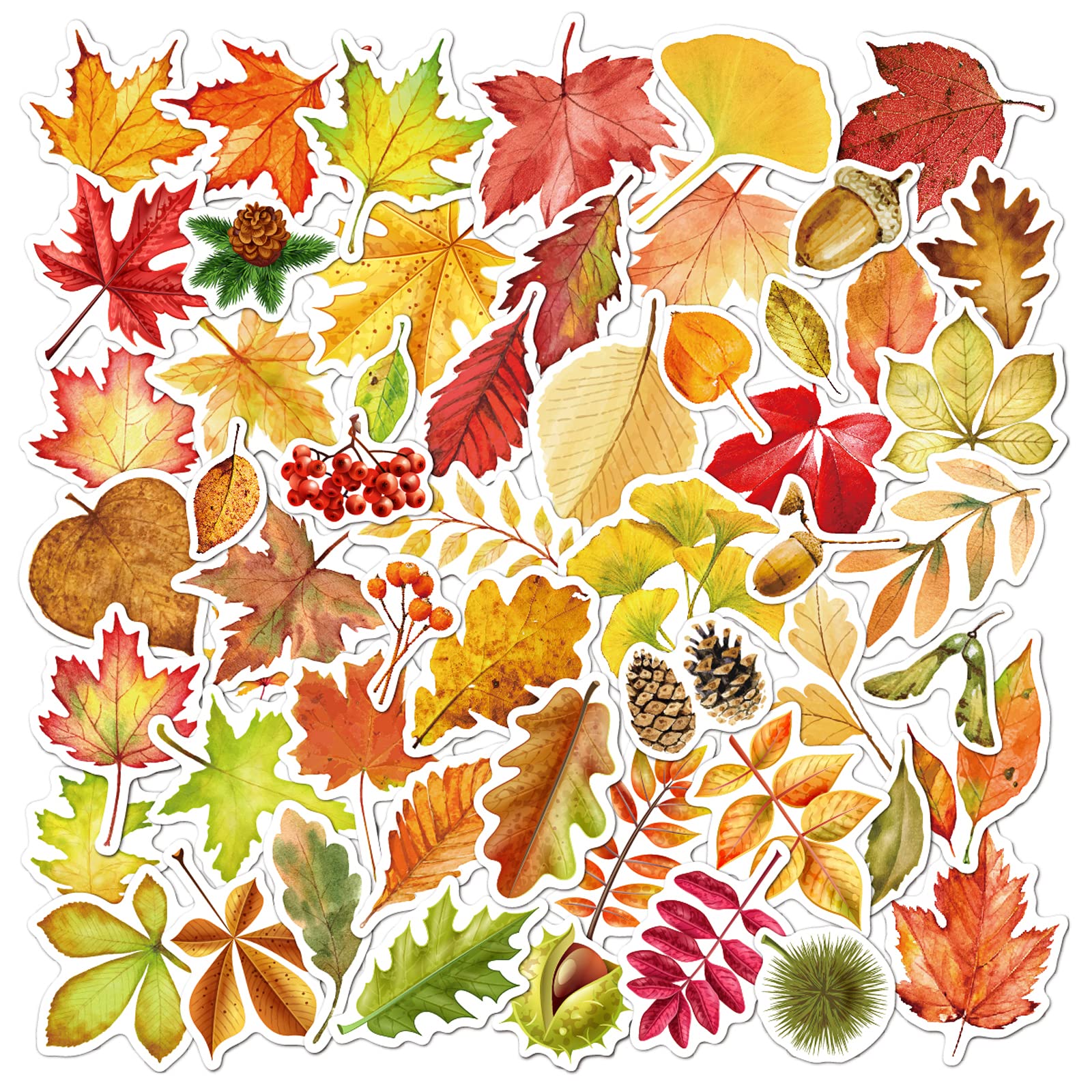 NOGAMOGA Kit Pegatinas Vinilo Stickers de Hojas de Otoño Decoración para Manualidades, Scrapbooking, Diario, Regalos, Botella de Agua, Guitarras, 55 Unidades