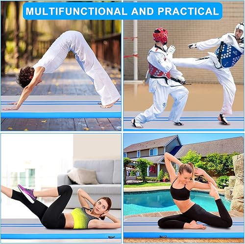 Miniatura 6 de ROMELANDS Colchoneta inflable de gimnasia para gimnasia de 4 pulgadas de grosor, tapete de entrenamiento con bomba de aire eléctrica para el hogar,