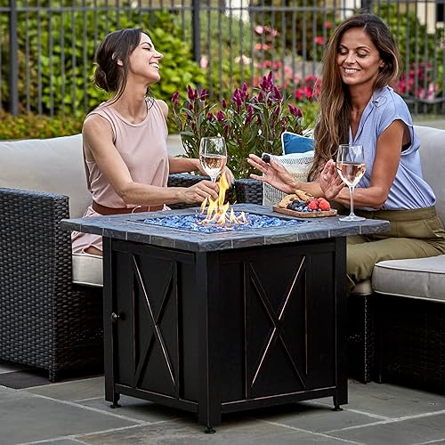 Miniatura 9 de Endless Summer Mesa cuadrada de gas propano líquido de 30 pulgadas y 30.000 BTU para exteriores con botón de encendido, vidrio azul y cuenco de