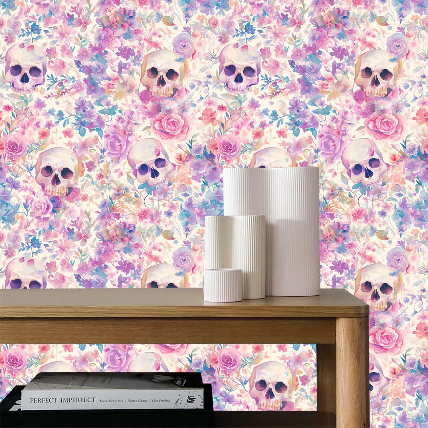 Papel pintado autoadhesivo Flores modernas y coloridasCalavera colorida Papel tapiz adhesivo papel de contacto papel de pared papel de pared fácil de despegar para mesita de noche cajón gabinete inq