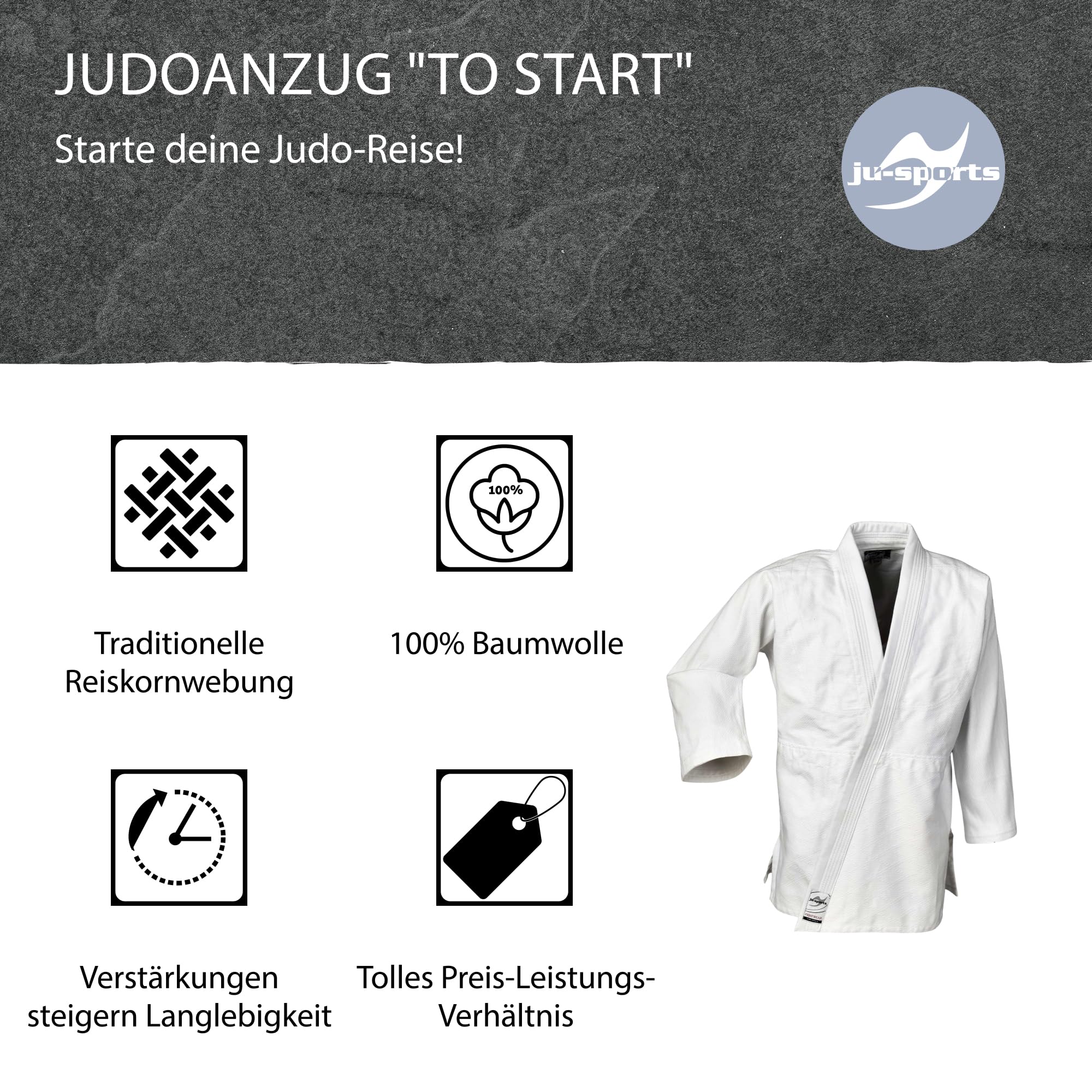 Ju-Sports Judoanzug weiß 100% Baumwolle verstärkter Kniebereich Erwachsene Kinder