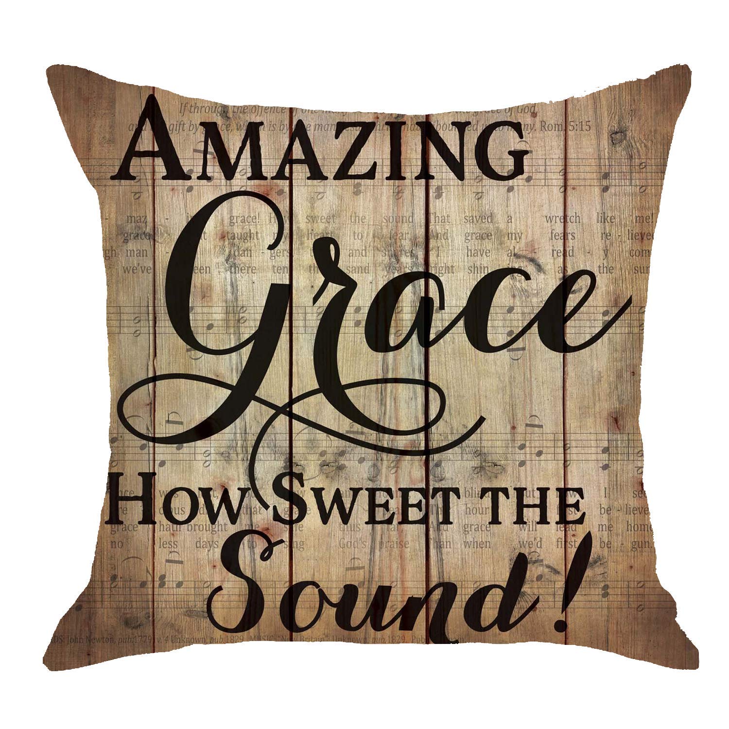 Sister Mothers Grandmas Birthday Gift Scripture Amazing Grace How Sweet The Sound Vintage Wood Texture Burlap Throw Pillow Cover Pillowcase Sofa Decorative Square 18 Inches (Amazing Grace)