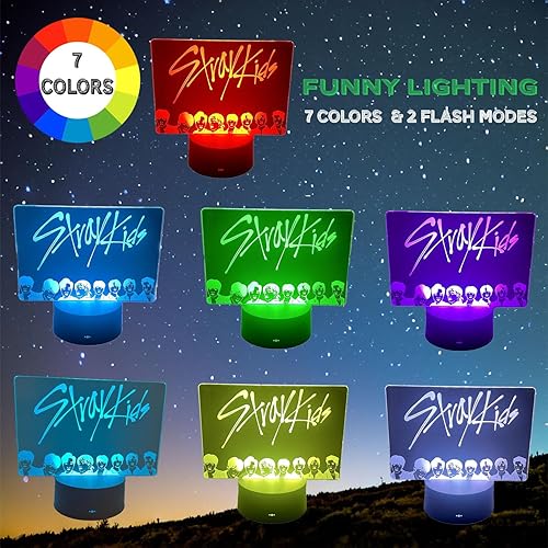 Miniatura 2 de Kpop Stray Kids Merch, luz nocturna LED USB con sensor táctil, 7 colores y 2 modos de flash con caja de regalo para mesita de noche Kpop,