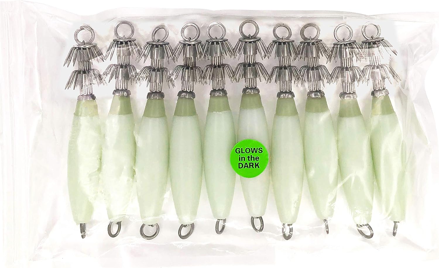 4.25" Squid Jigs, 30 Pcs Glow-in-The-Dark for Night Fishing, Swivel Hook Assembly, Ideal for Catching Squid & Cuttlefish