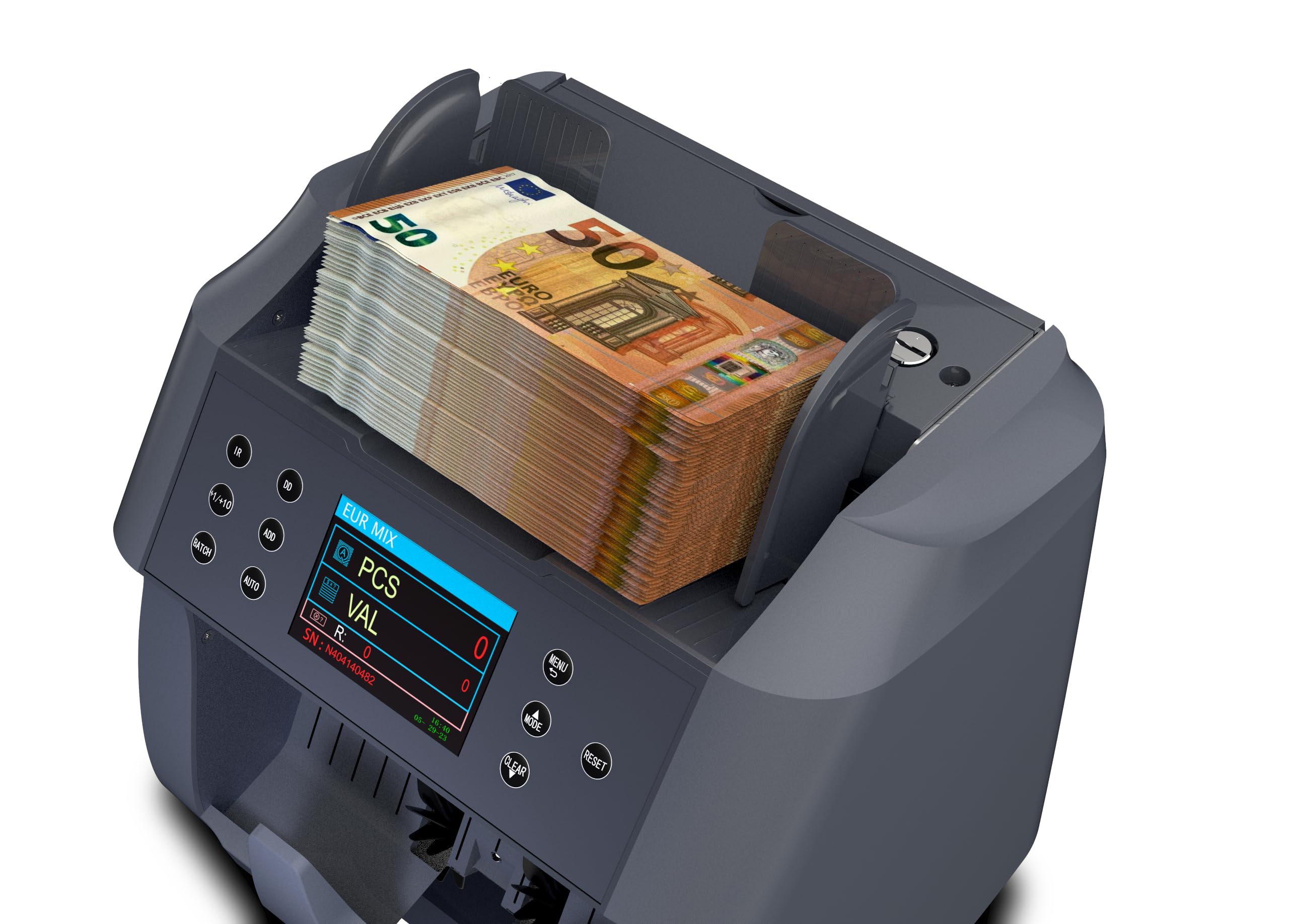 Detectalia V500 - Conta banconote professionale con funzione di valore per banconote miste da 5 valute EUR, GBP, USD, CAD, MXN - 2 Sensore CIS e riconoscimento numeri di serie