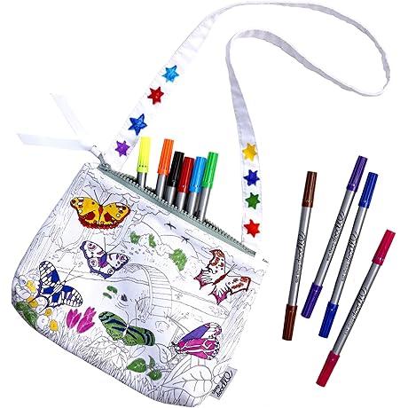 eatsleepdoodle Mariposa Soddisfare Coloring Crossbody Bag for Kids con 10PK Washable Markers...