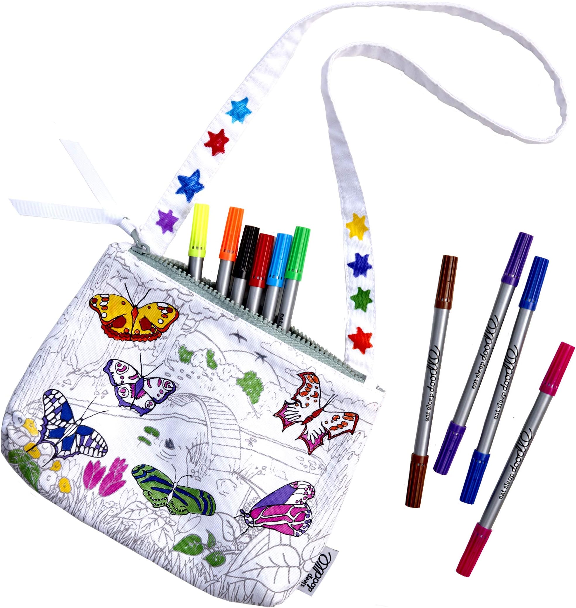 eatsleepdoodle Butterfly Crossbody Bag, Original, White
