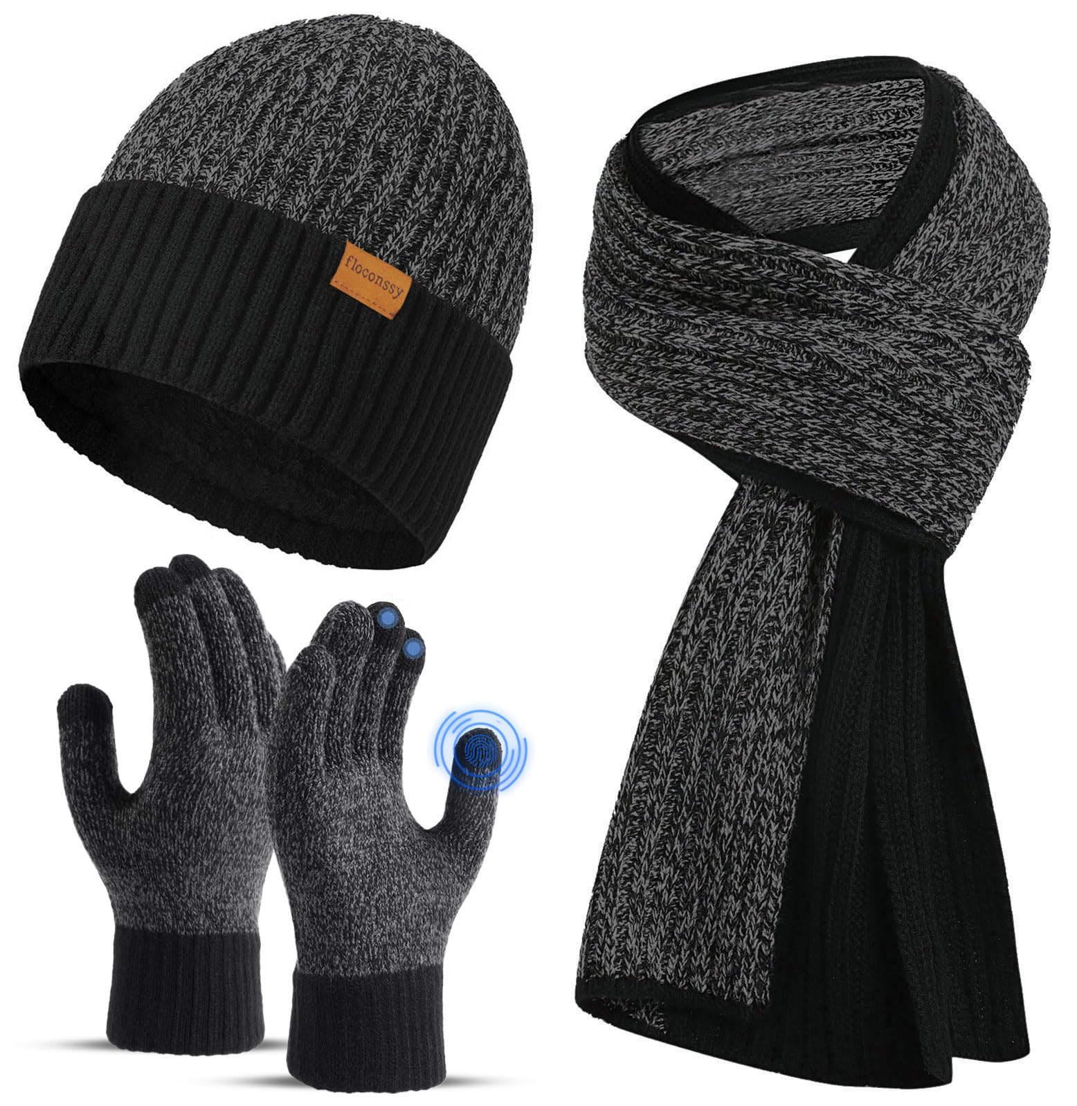 Men's Scarf Hats Gloves Set for Winter, 3 PCS Fleece Lined Beanies Warm Long Scarves Glove for Cold Weather-image-48