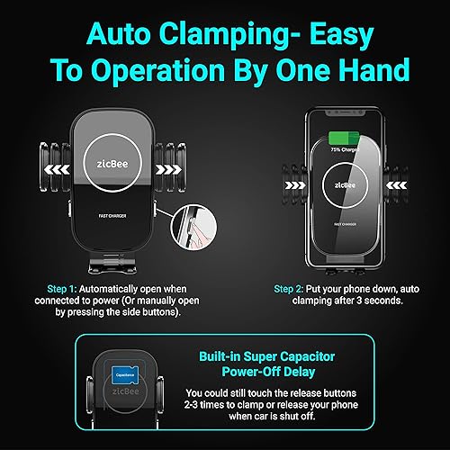 Miniatura 3 de [Versión mejorada] Cargador inalámbrico para automóvil zicBee de carga rápida de 15 W, soporte de auto con sujeción automática para automóvil,