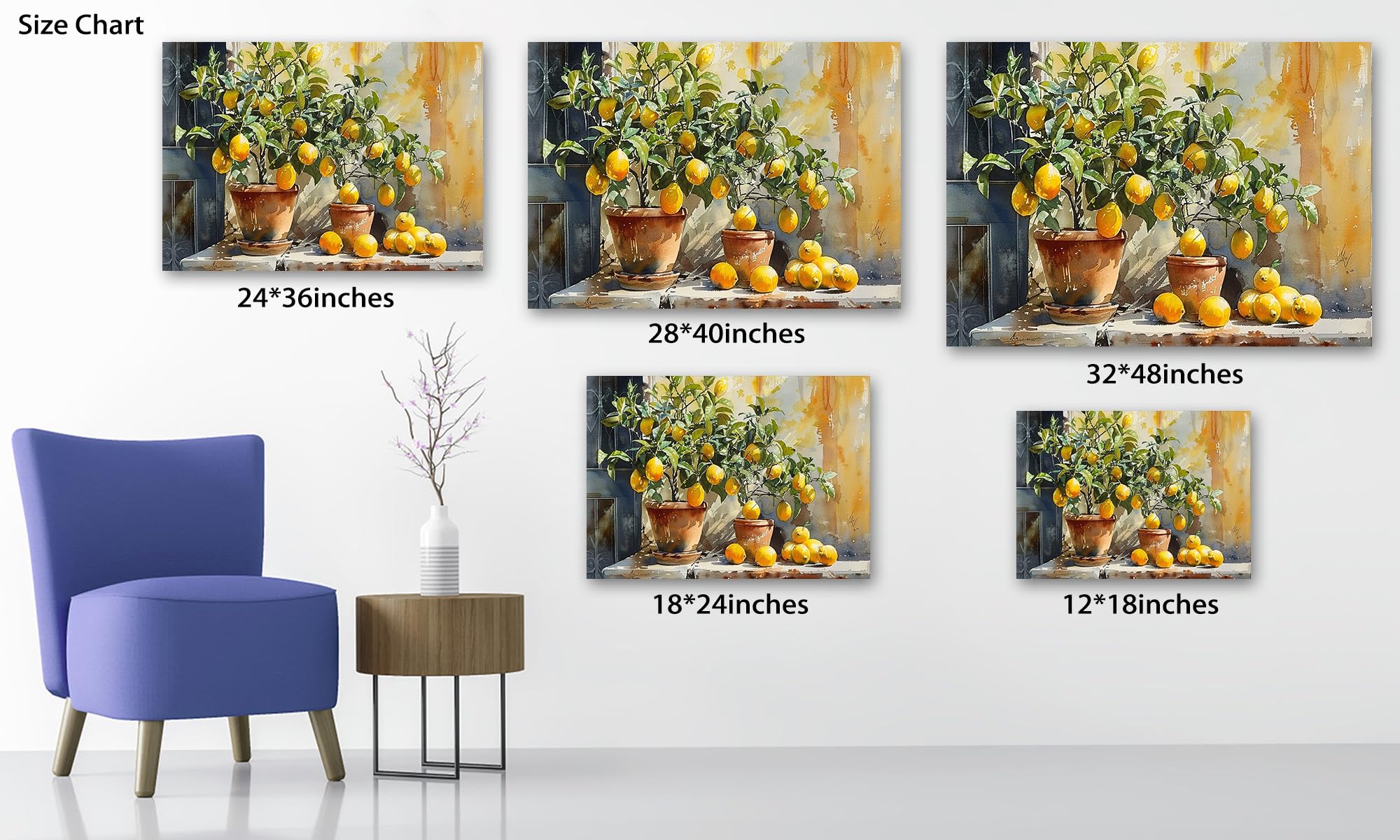 Vintage Floral Wall Art Poster, Lemon Kitchen Pictures Wall Decor Daisy Still Life Print For Bedroom Living Room 12x16 In Unframed - View #5