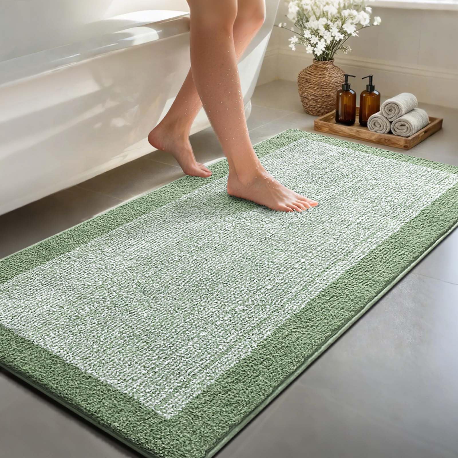 simpWalnut 48x24 Long Bathroom Rugs Washable Non Slip, Green Bath Mat for Bathroom Floor Tub, Soft Absorbent Quick Dry Mats for Shower,Bathtub,Home