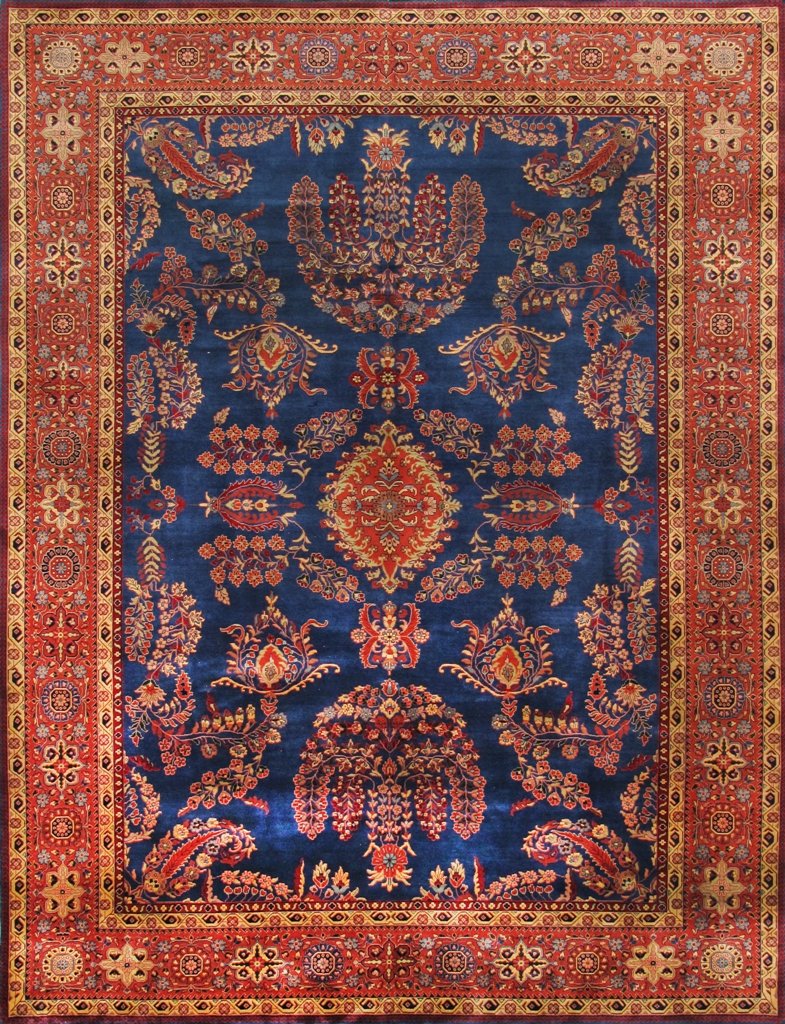 Pasargad CarpetsPeacok Throne Sarouk Collection Hand Knotted Lamb's Wool Area Rug, 12' x 18', Blue