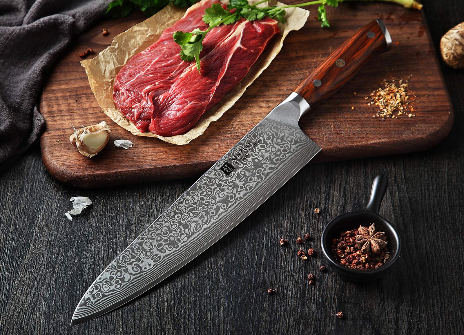 XINZUO 10 Inch Damascus Chef Knife Kitchen Knife Sharp Gyuto Knife Stainless Steel Fashion Professional Chef's Knife with Rosewood Handle — Amazon image 8