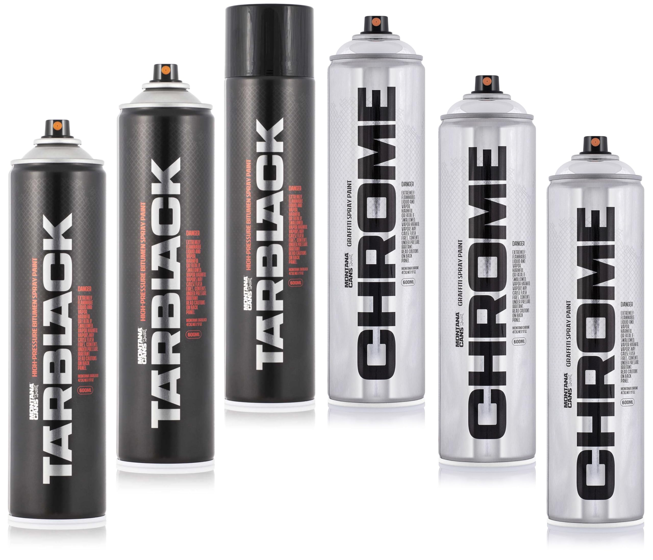 Montana TARBLACK + Silverchrom | 6 x 600ml Hochdruck Spraycans | Winterfest | Optimale Leistung auch bei kaltem Klima!
