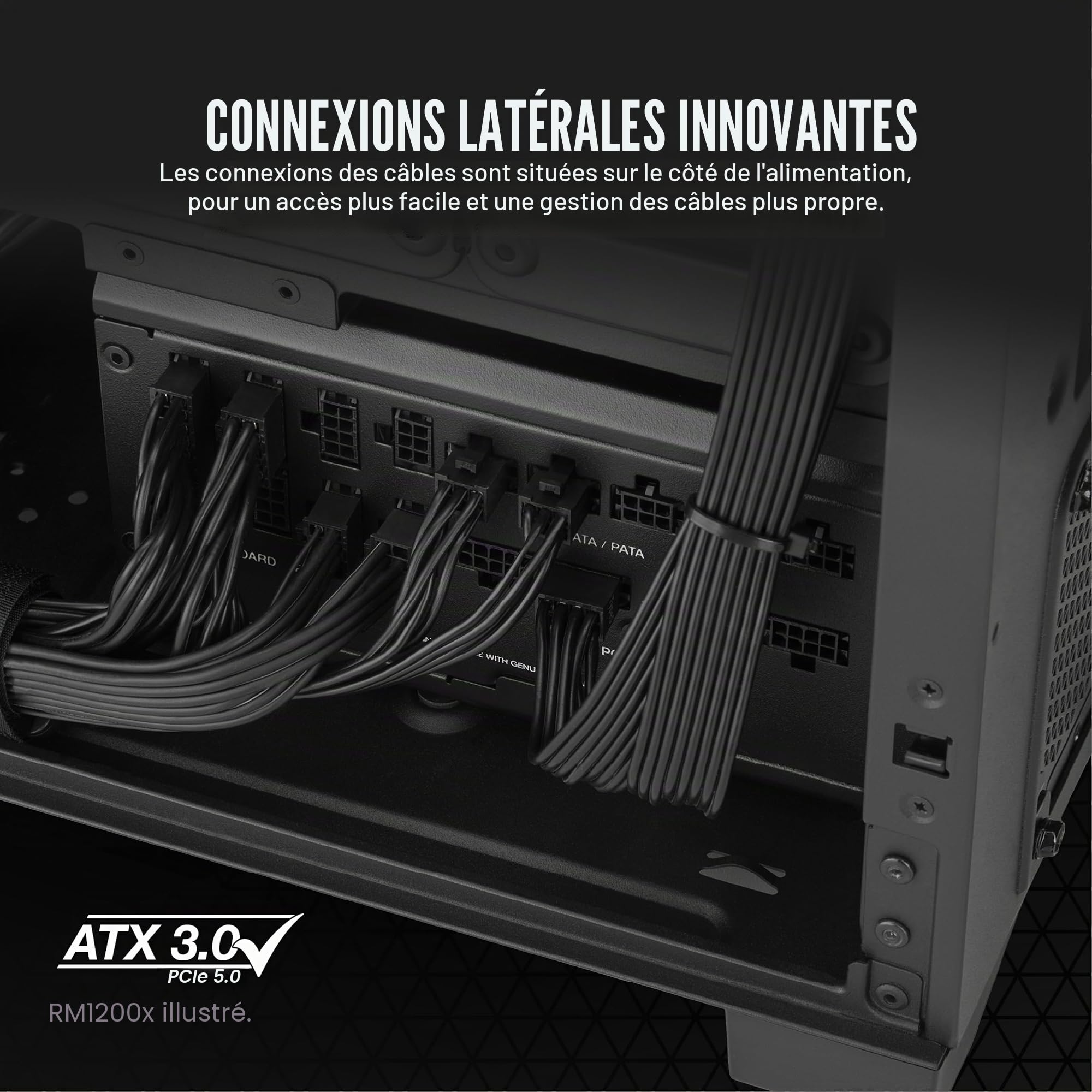 Corsair RM1000x Shift Bloc d'alimentation ATX entièrement modulaire – Interface latérale modulaire – Conforme aux Normes ATX 3.0 et PCIe 5.0 – Mode Ventilateur zéro TR/Min – Condensateurs nominaux à