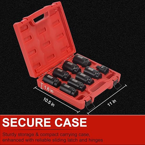 Miniatura 5 de AOBEN Juego de 9 llaves de vaso de impacto de 12 pulgada, juego de tuercas de eje de transmisión de 12 pulgada con acero Cr-Mo, 6 puntos, métrico,