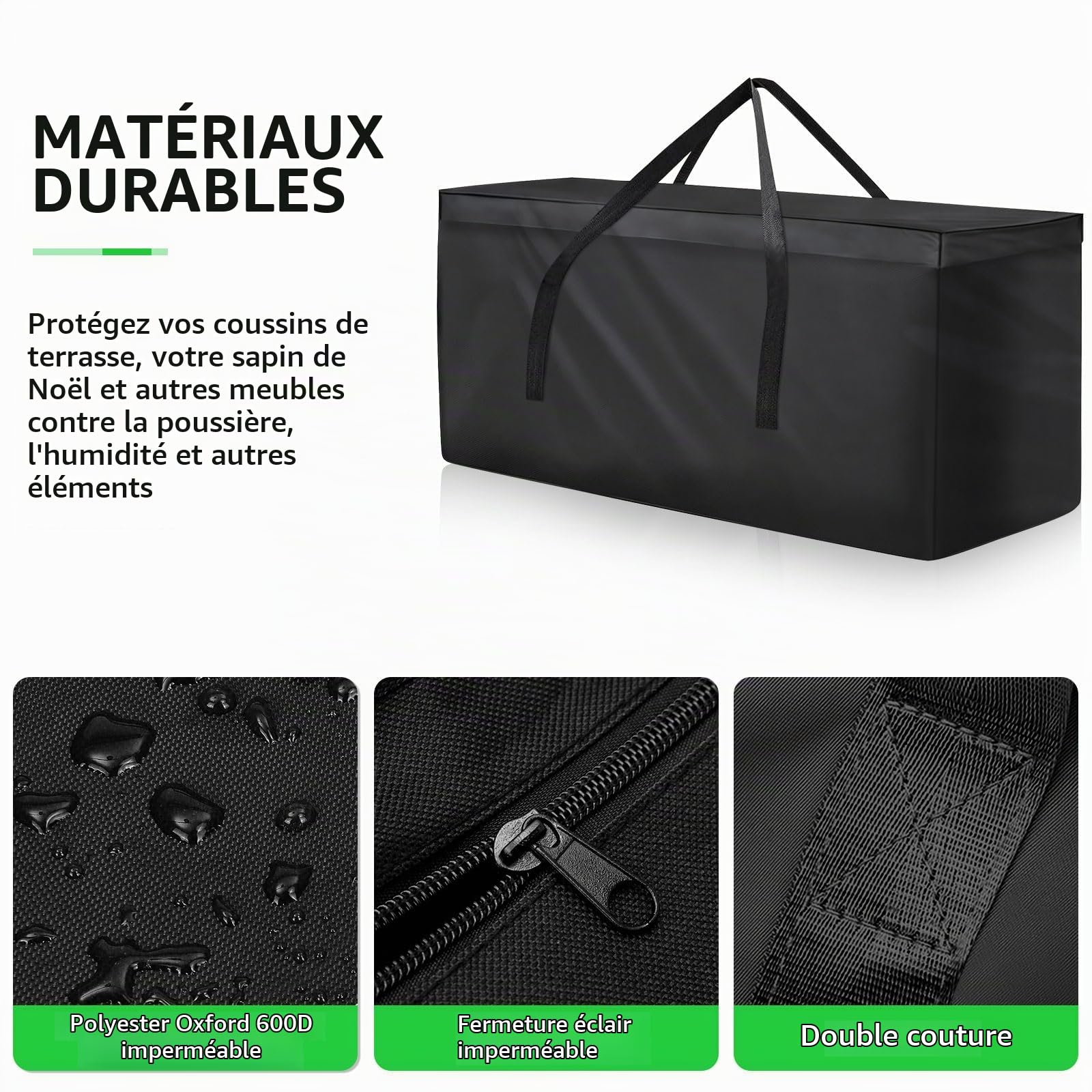 Housse Coussin Extérieur 600D Oxford Imperméable，175x55x75 cm