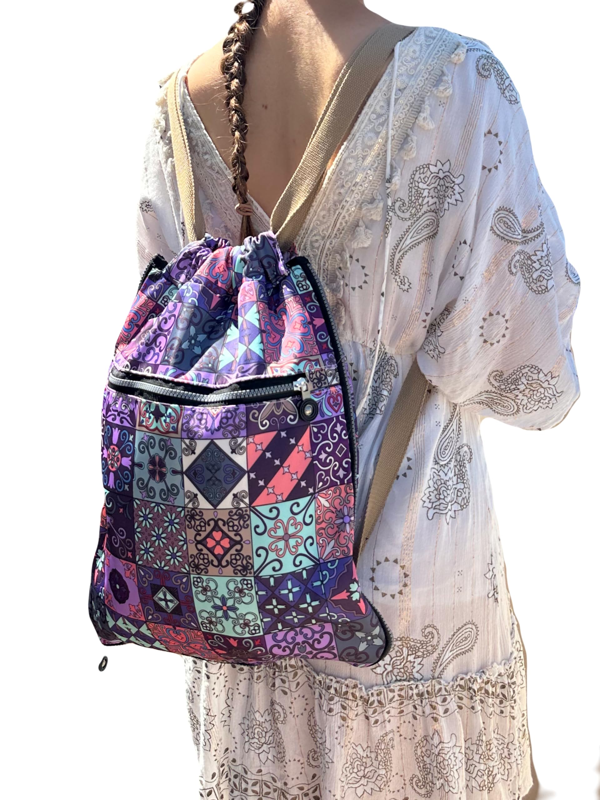 MIGURA Mochila Mujer Para Viaje Estilo Hippie Tamaño Mediano Ideal Perfecto Para Verano Dia a Dia Festivales Casual Varios Compartimentos Hombre Mujer Tela Impermeable Etnica Multicolor 2