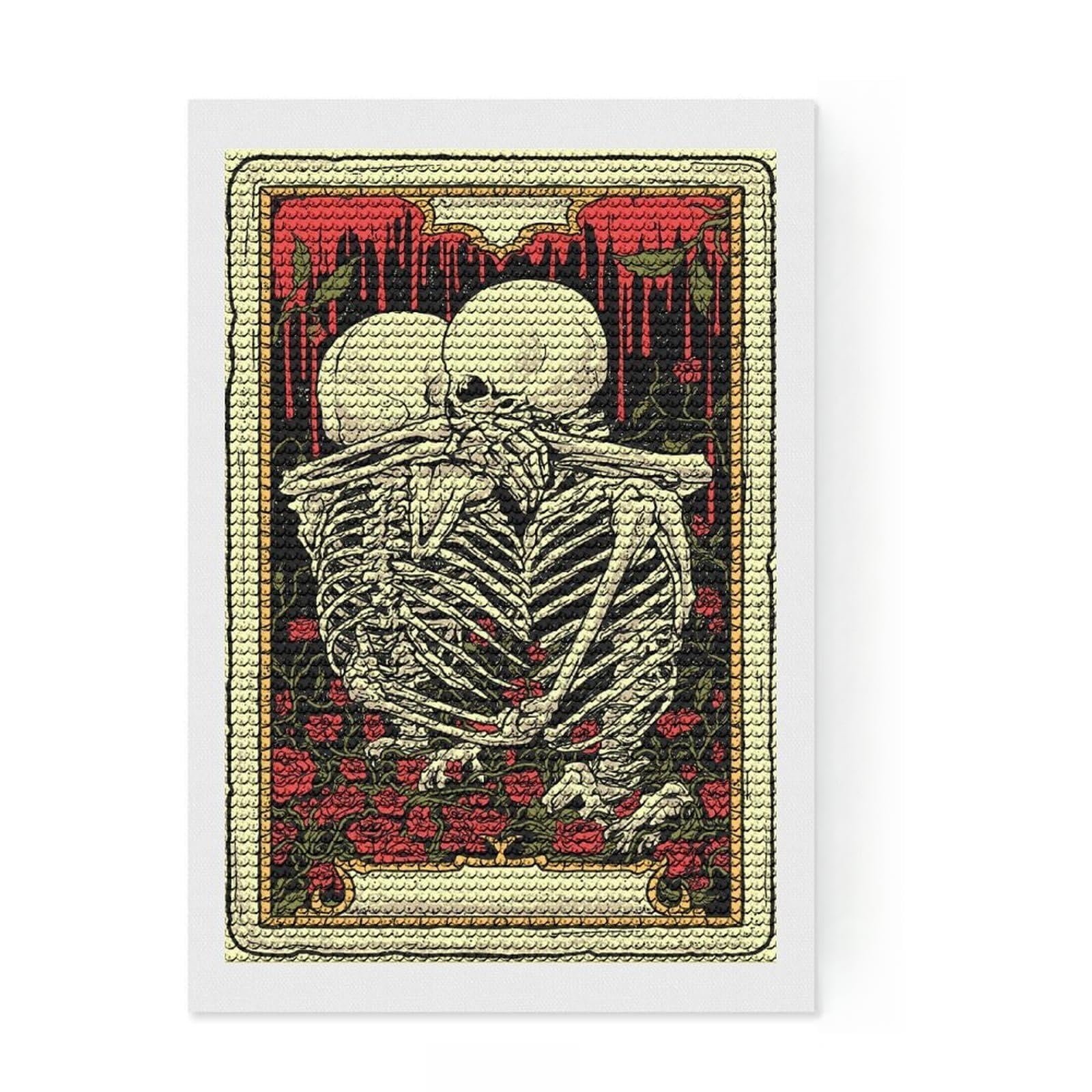 Junmoney Skeleton Hug Tarot Full Drill Diamond Painting Kit 8"x12", Boho Decor, Aesthetic Room Decor, Bedroom Decor, Fun Craft Activity