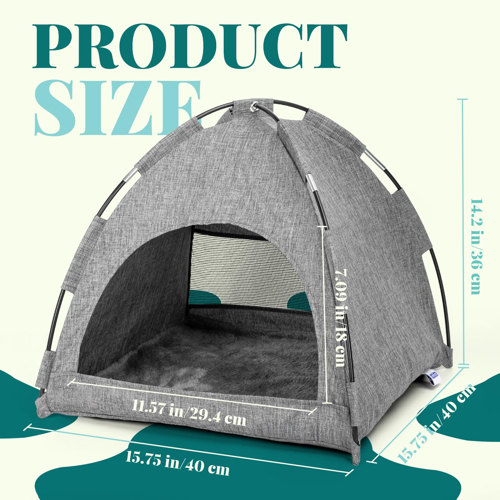 Nobleza Cat Tent Cat Cave Bed 2 in 1 Portable Pet Tent House for Indoor Outdoor Breathable Kitten Nest Detachable Washable Puppy Teepee Removable Double-Sided Cushion Four Seasons Universal 40x40x36cm - Image 2