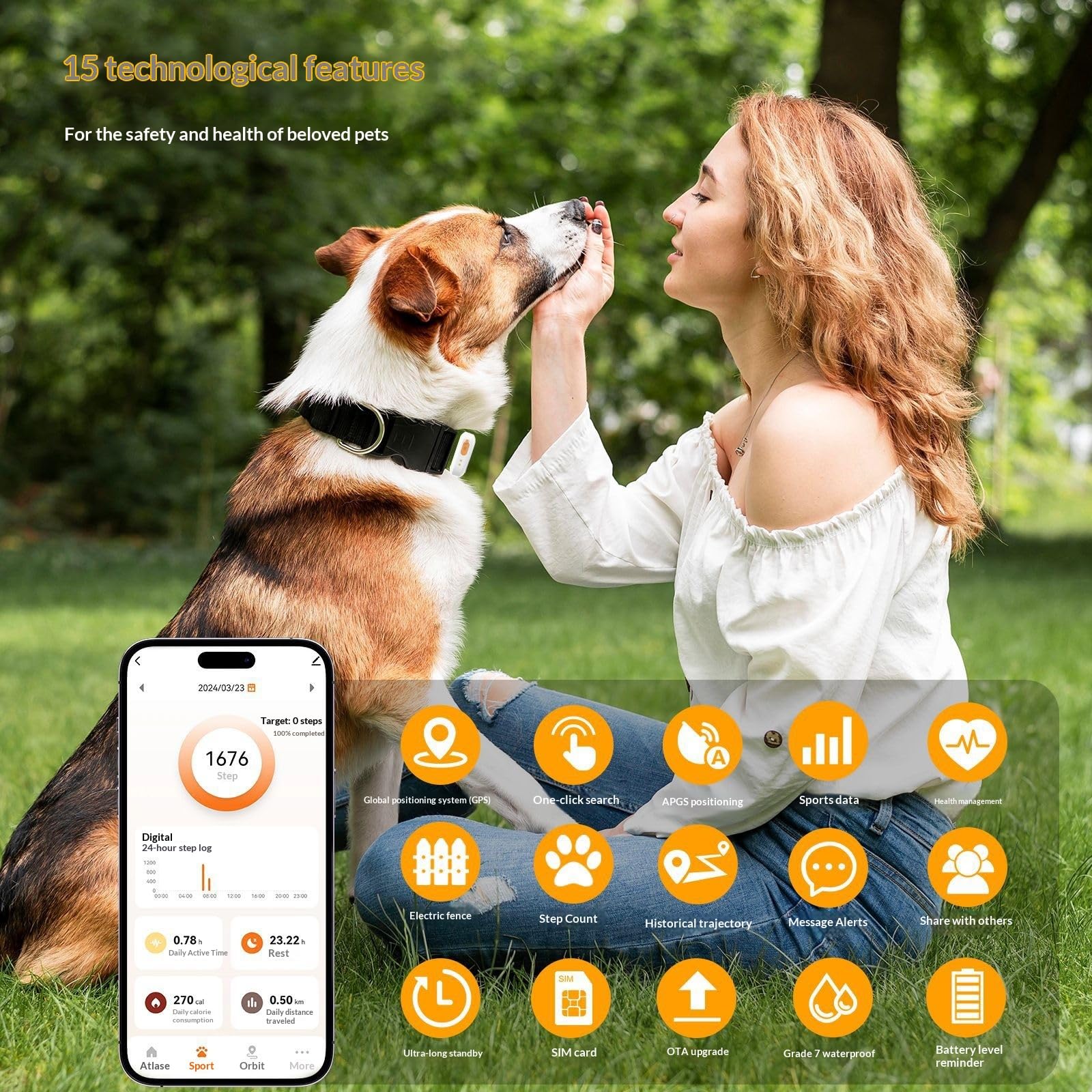 Collar de seguimiento GPS para mascotas, rastreador de ubicación en tiempo real para perros y gatos, gestión de la salud, compatible con iOS/Android, IP67 impermeable, localizador de seguridad