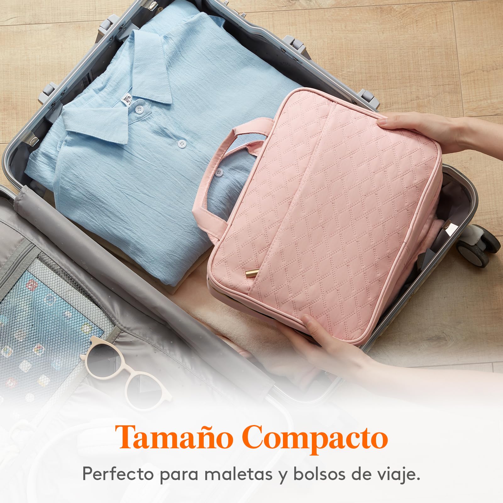 Lifewit Neceser Mujer Viaje, Bolsa de Maquillaje Organizador para Colgar, Grande Bolsas de Aseo con 4 Compartimentos Transparentes, Makeup Bag con Gancho, Grande, Rosa