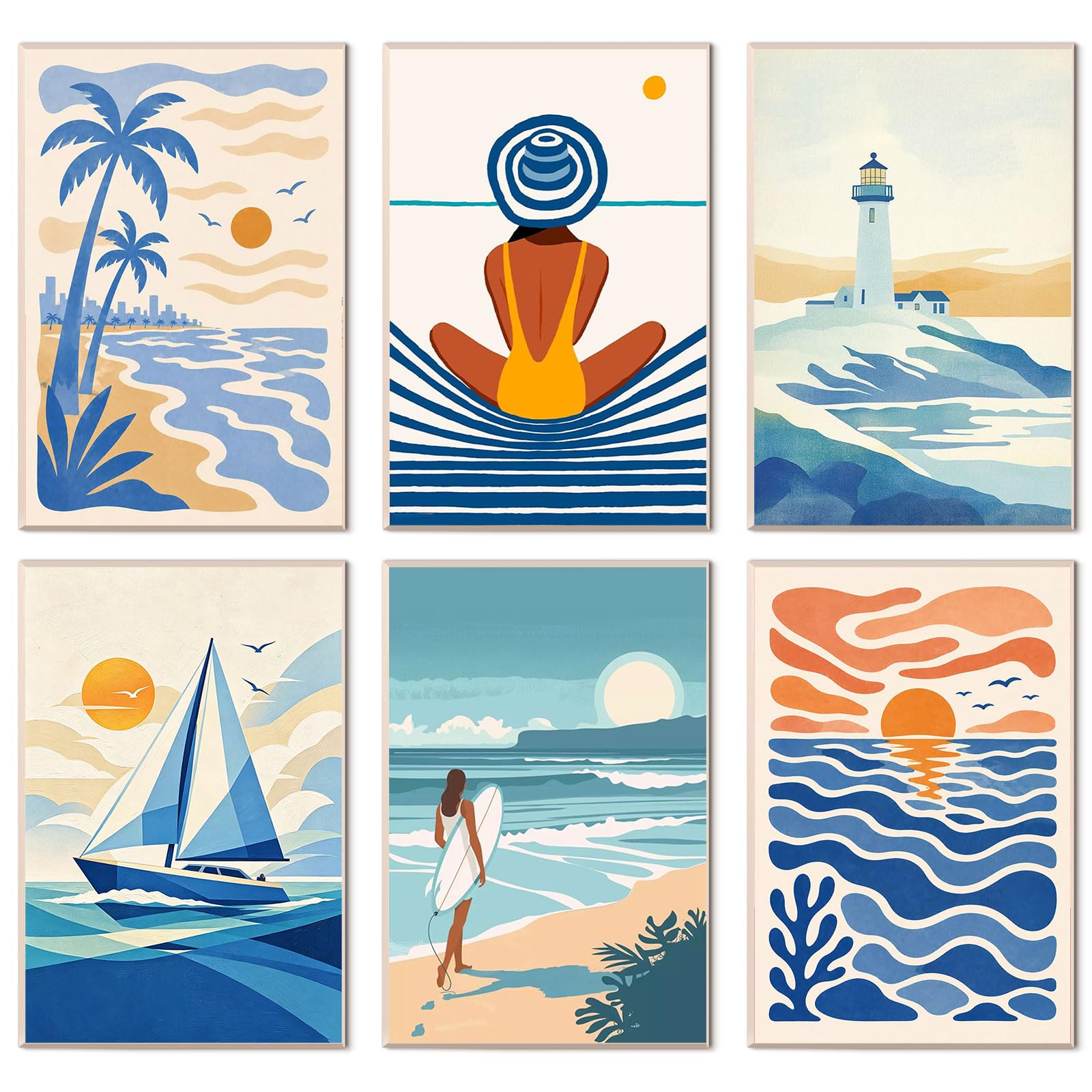 Beach Landscape 6 Pack Paint by Numbers for Adults Beginner 8X12 IN
